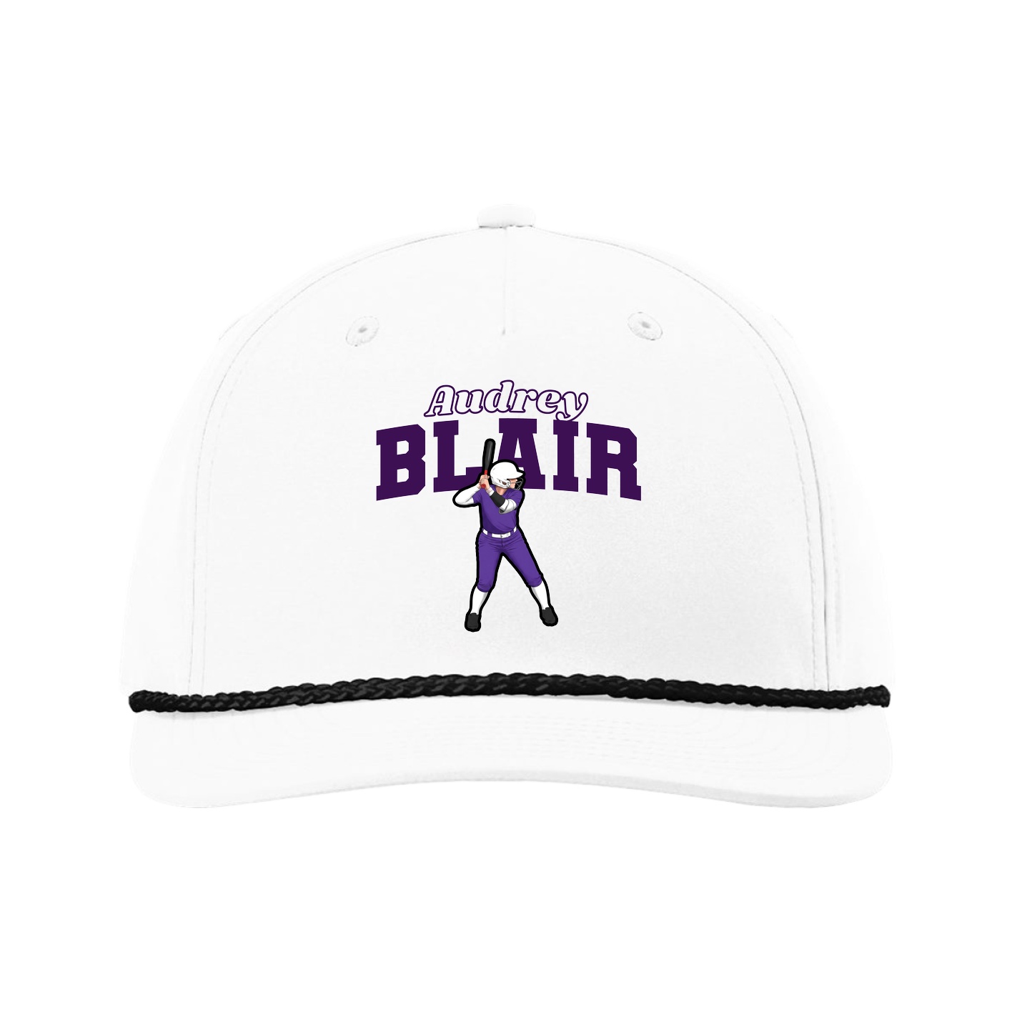 Five-Panel Classic Rope Cap — Name Arch in White