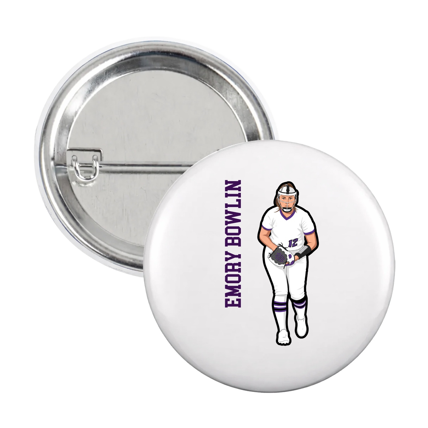 Game Day Button — Name Vertical in White