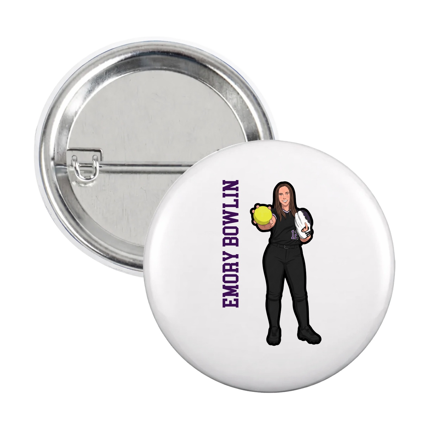 Game Day Button — Name Vertical in White