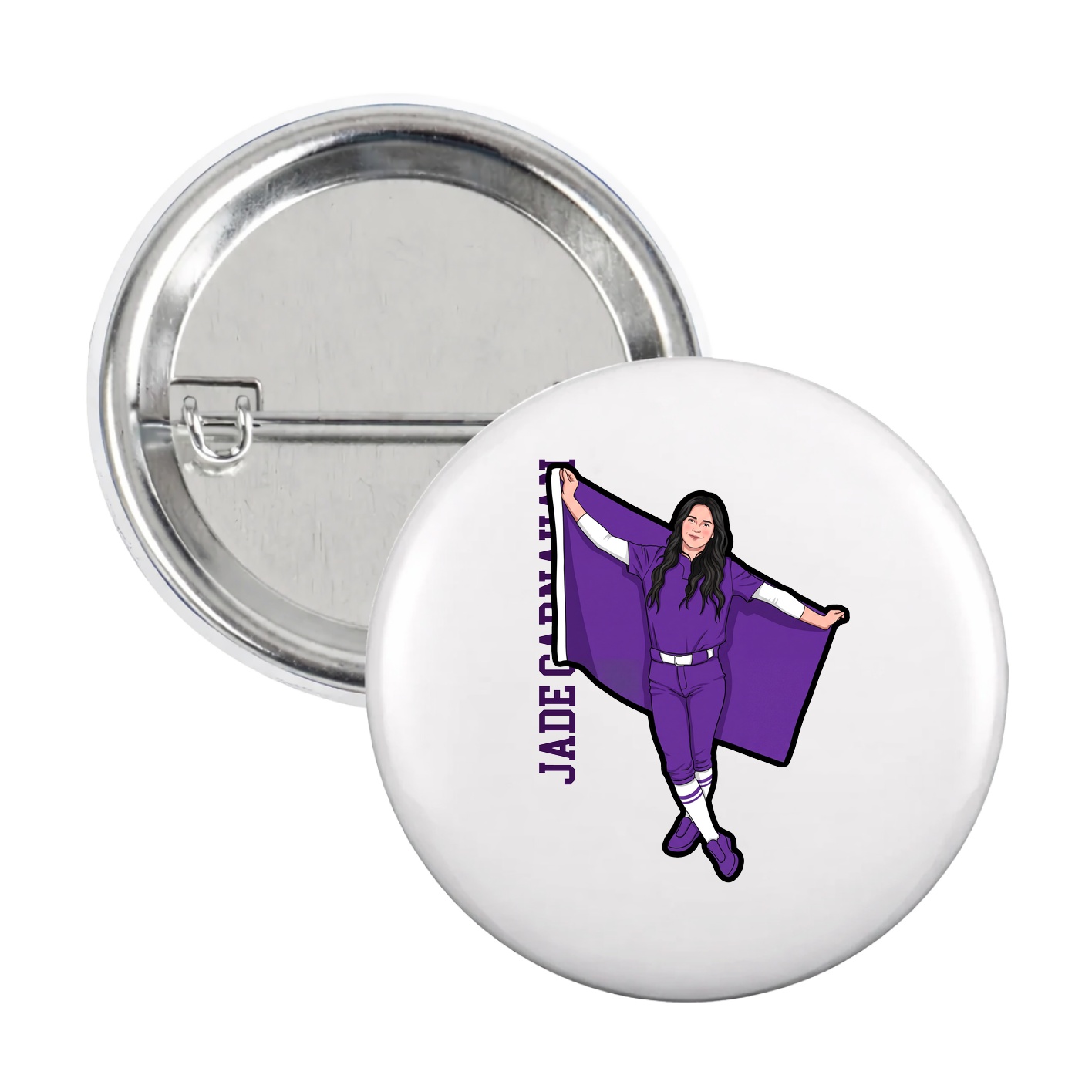 Game Day Button — Name Vertical in White