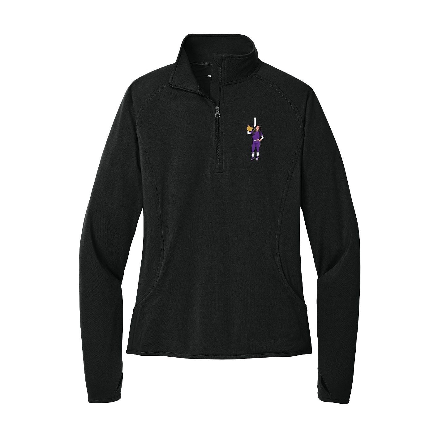 Women's Q-Zip Pullover — Number Top in Black