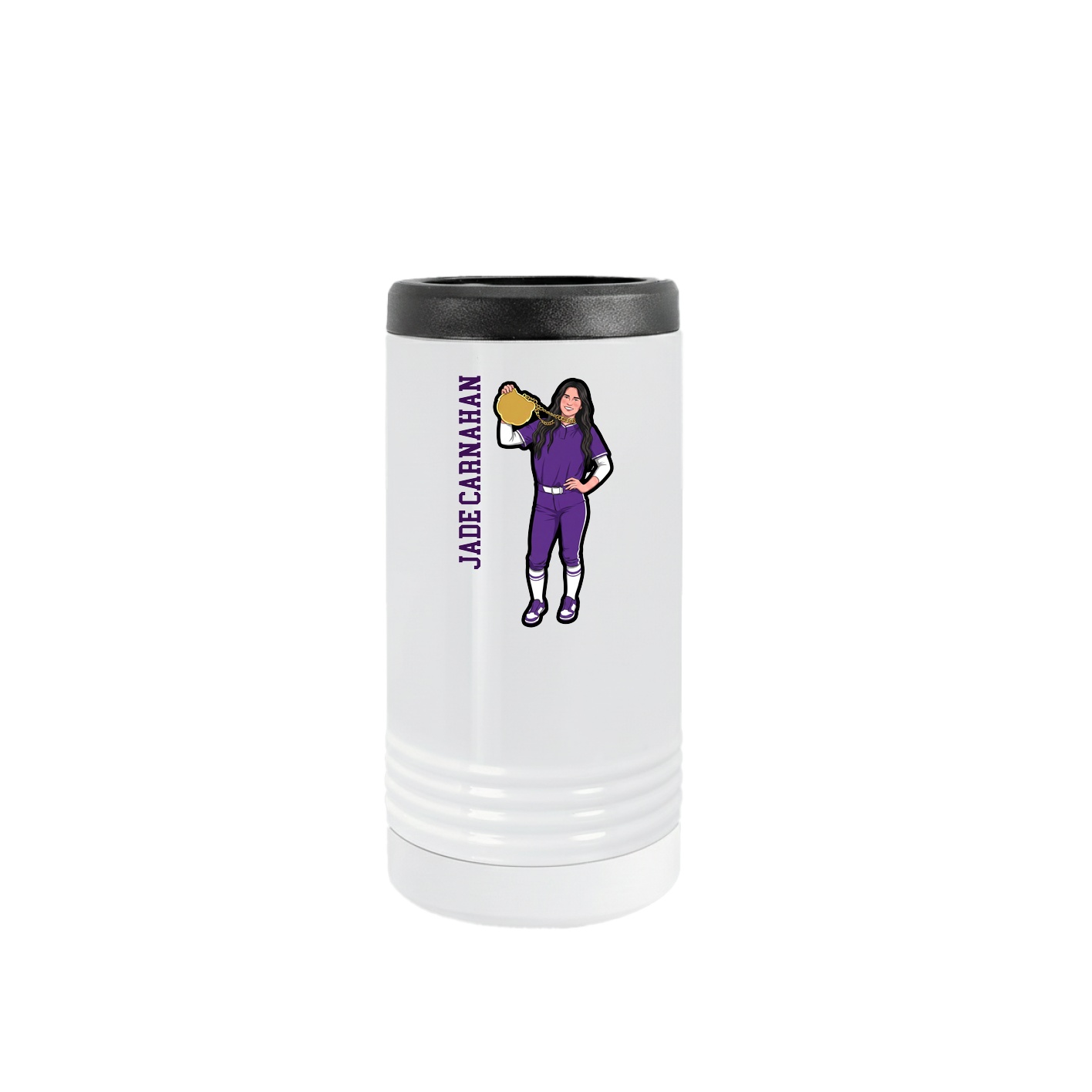 Slim Beverage Holder — Name Vertical in White