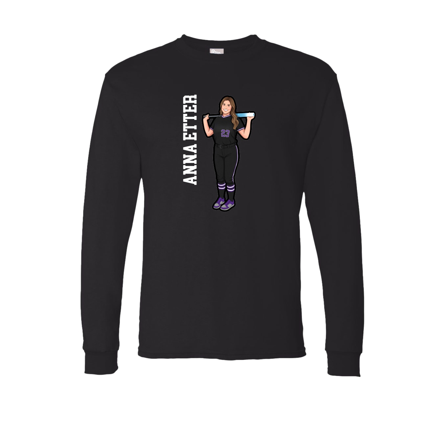 Long Sleeve Tee — Name Vertical in Black