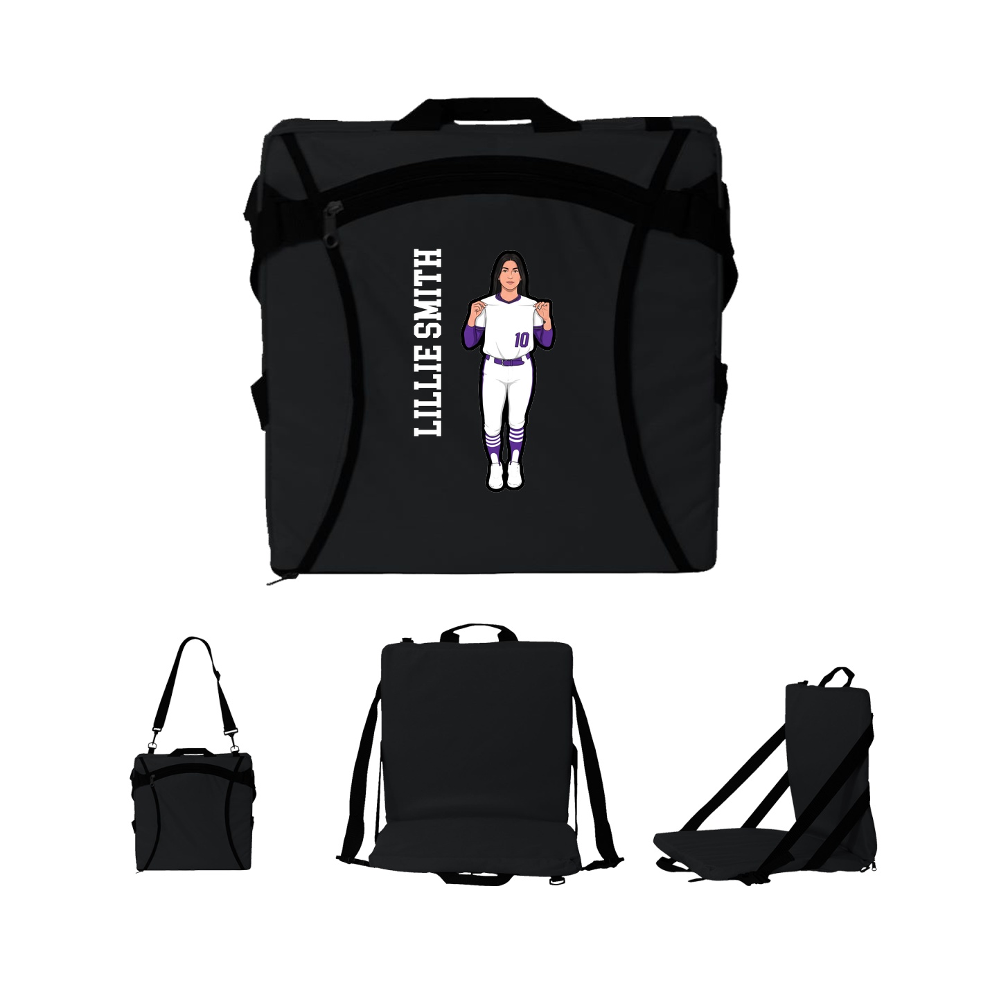 Folding Stadium Seat — Name Vertical in Black