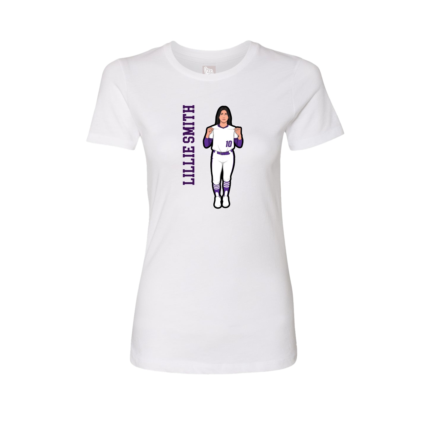 Fitted Women's Tee — Name Vertical in White
