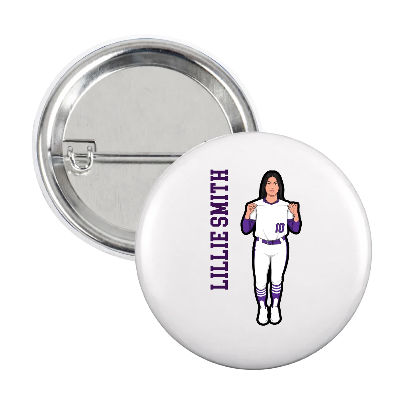 Game Day Button — Name Vertical in White
