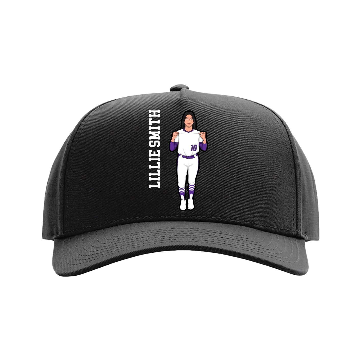 Full Fabric Five-Panel Champ Cap — Name Vertical in Black