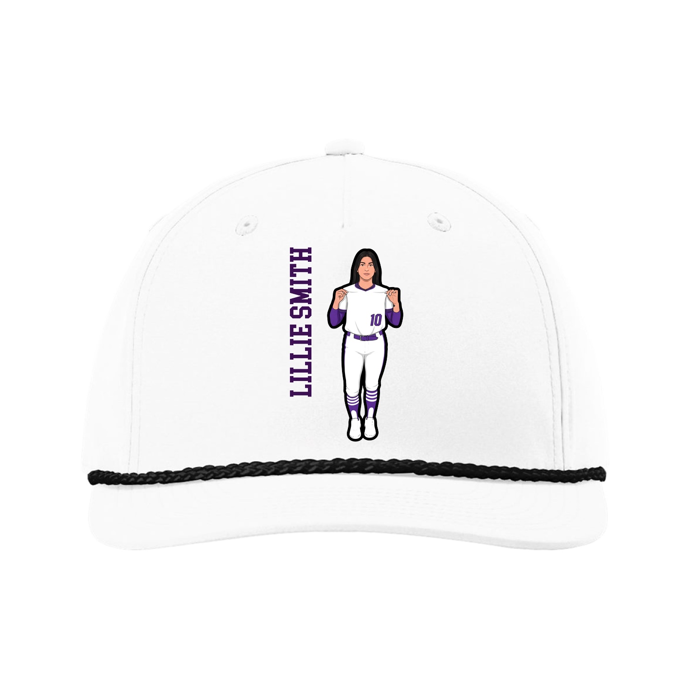 Five-Panel Classic Rope Cap — Name Vertical in White
