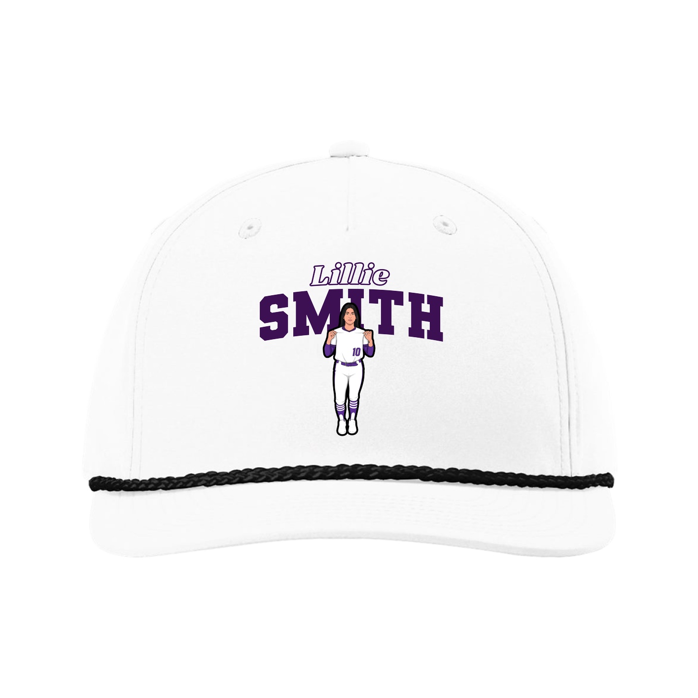 Five-Panel Classic Rope Cap — Name Arch in White