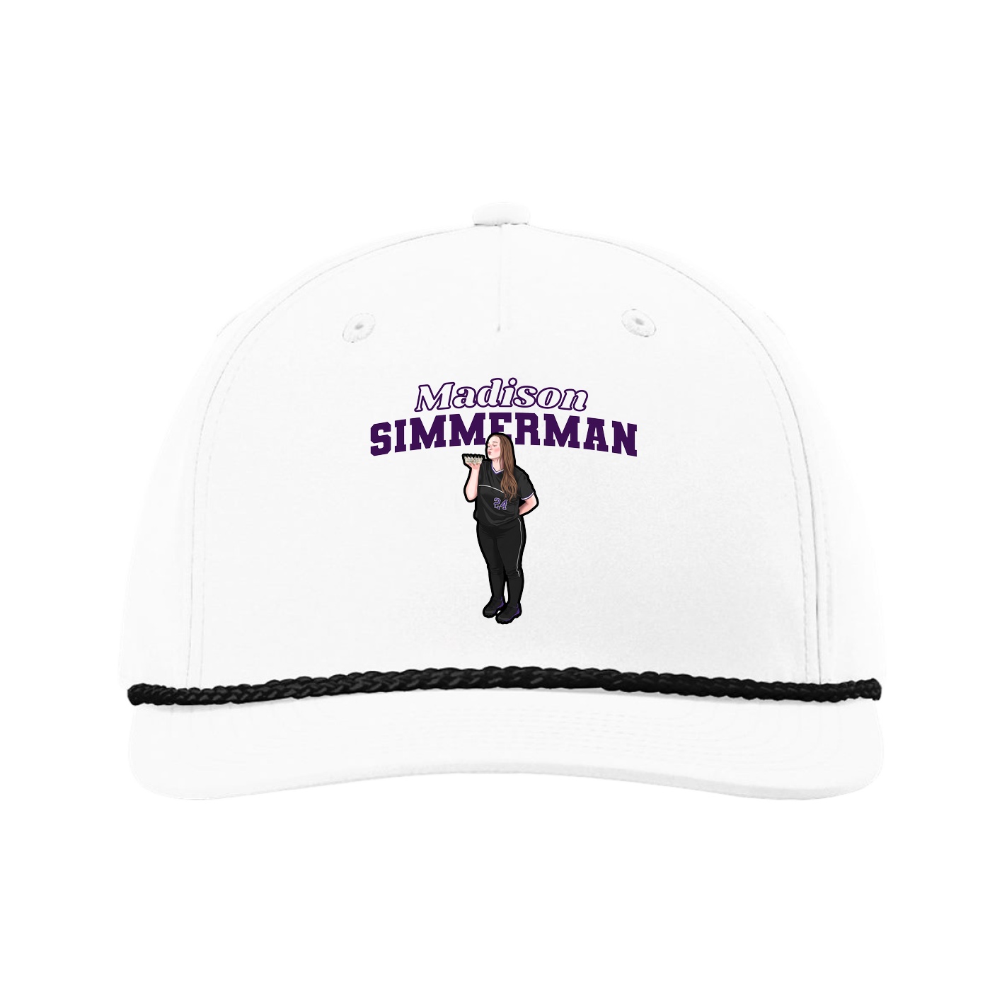 Five-Panel Classic Rope Cap — Name Arch in White