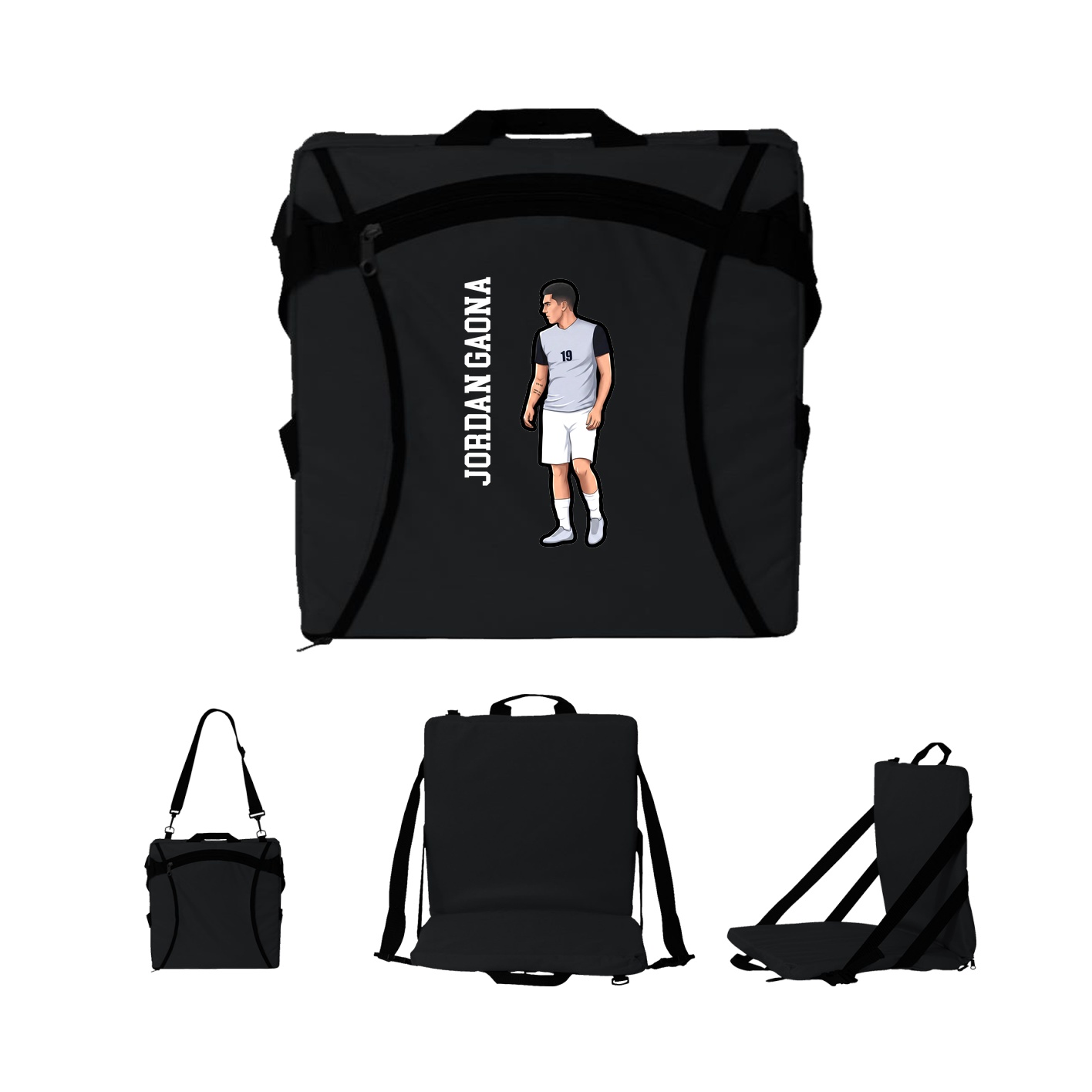 Folding Stadium Seat — Name Vertical in Black