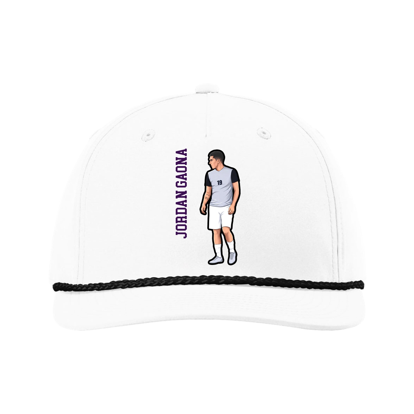 Five-Panel Classic Rope Cap — Name Vertical in White