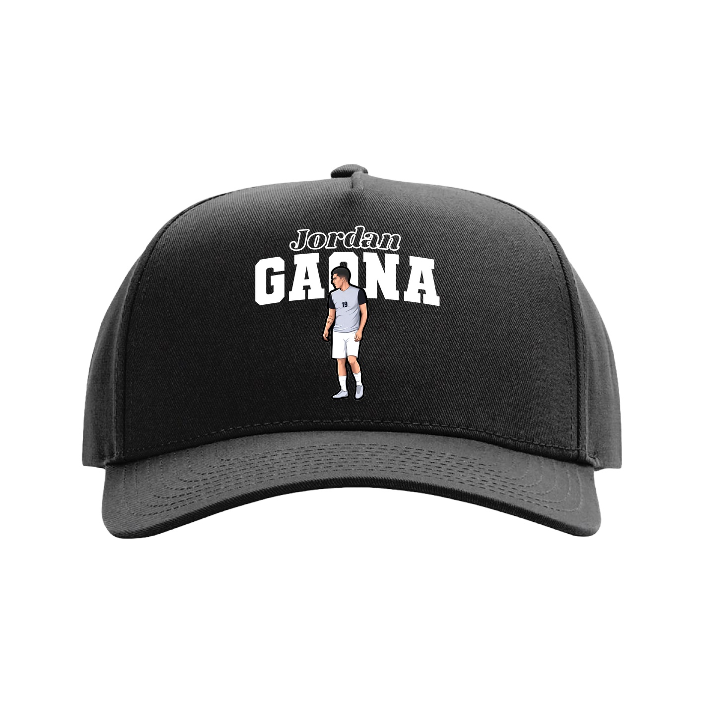 Full Fabric Five-Panel Champ Cap — Name Arch in Black