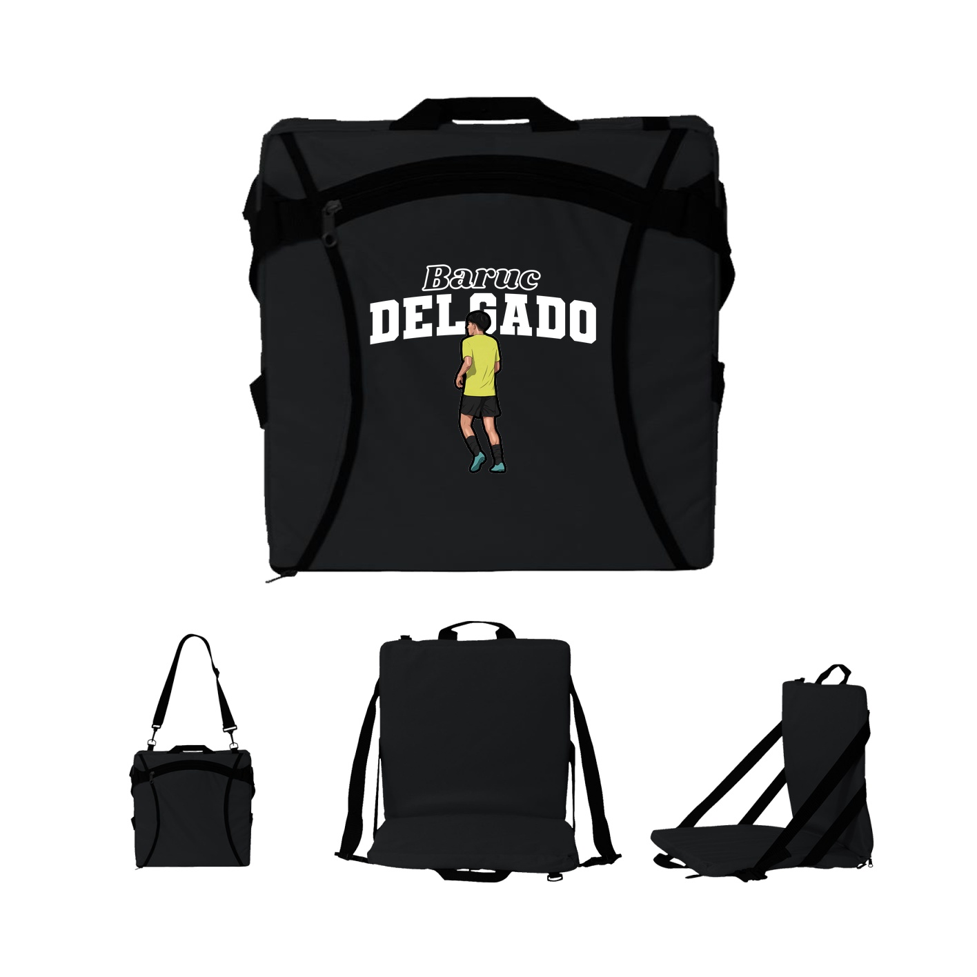 Folding Stadium Seat — Name Arch in Black