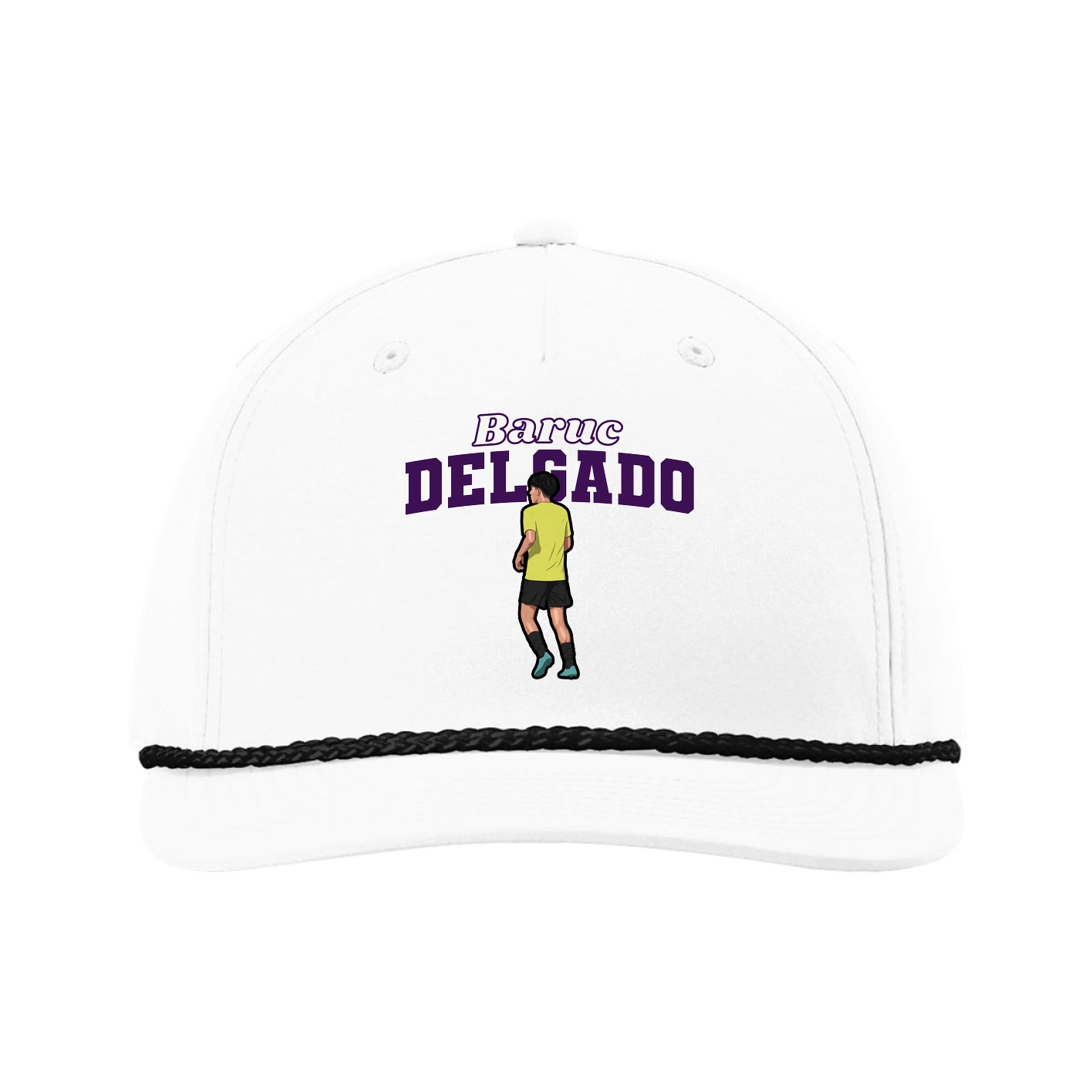 Five-Panel Classic Rope Cap — Name Arch in White