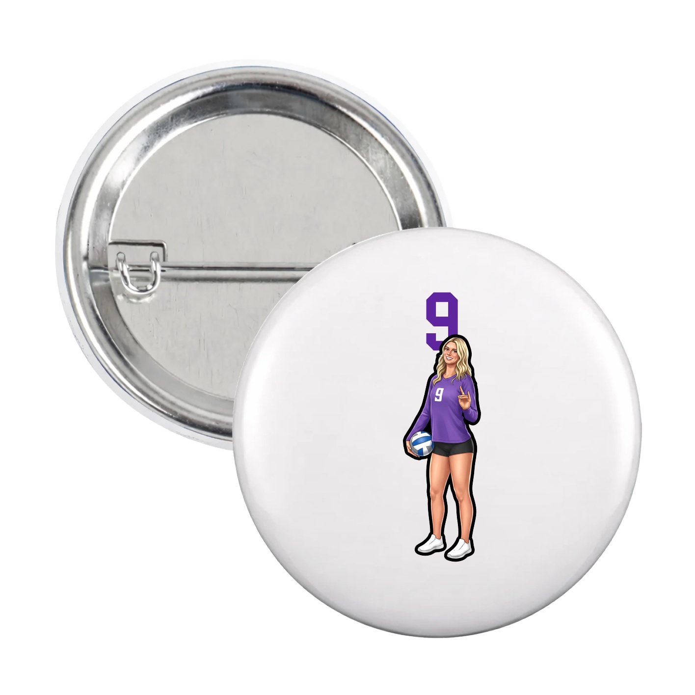 Game Day Button — Number Top in White