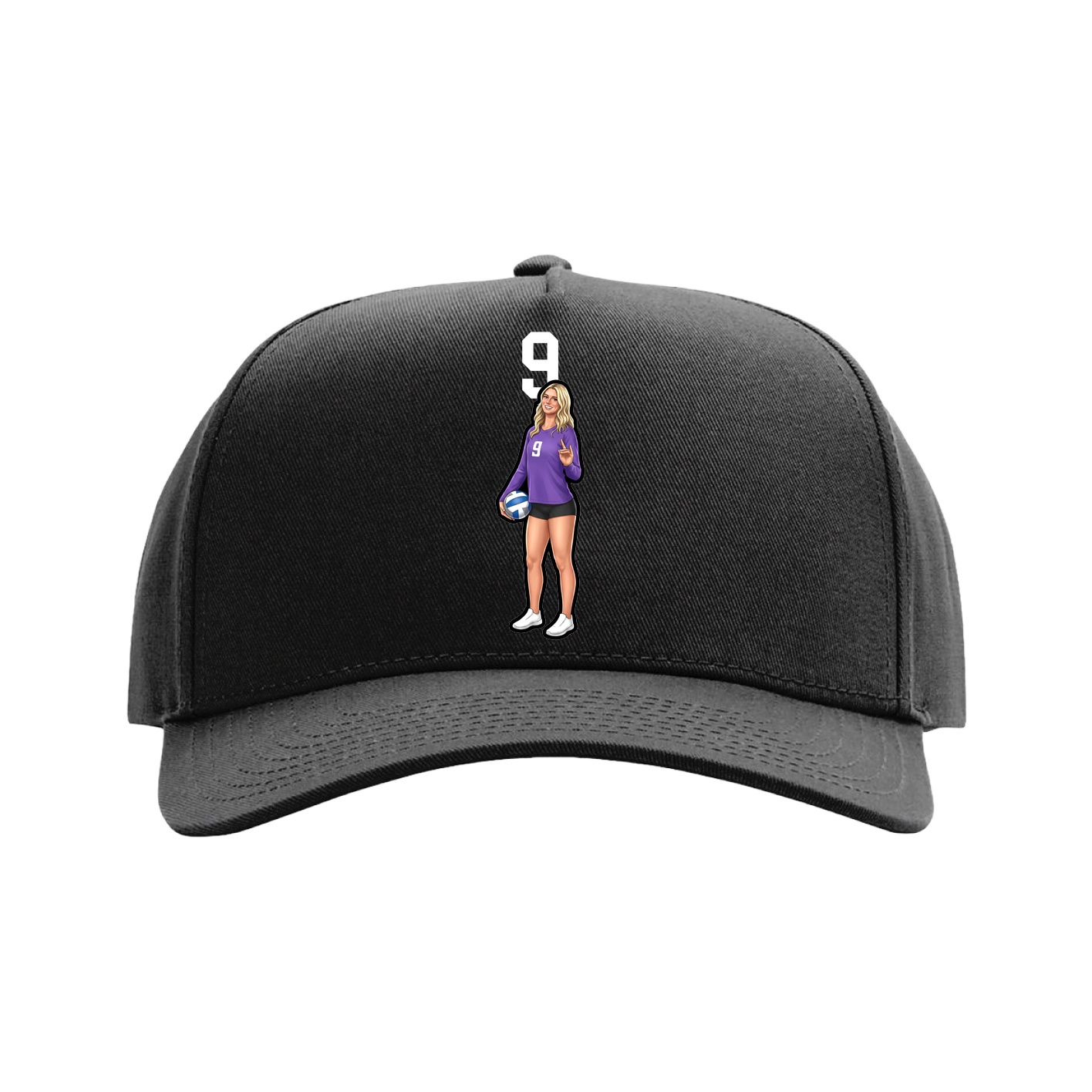 Full Fabric Five-Panel Champ Cap — Number Top in Black