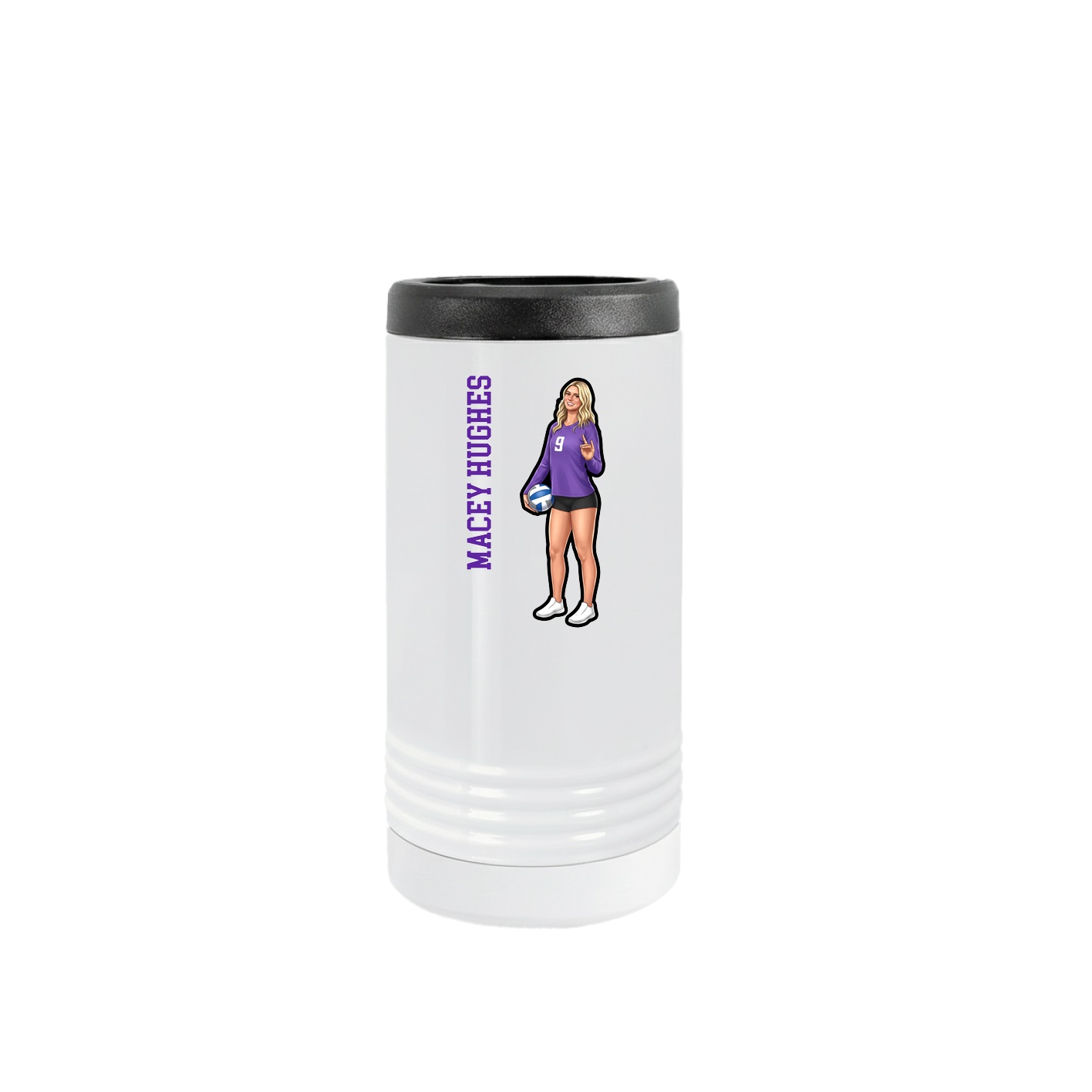 Slim Beverage Holder — Name Vertical in White