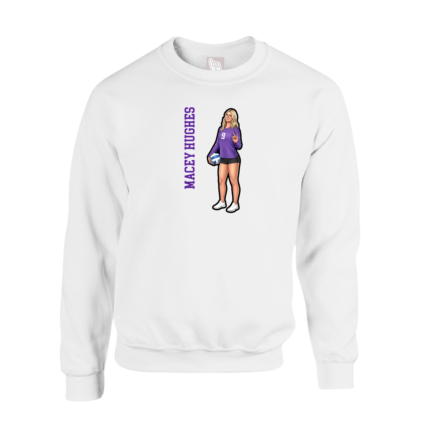Fleece Crew — Name Vertical in White