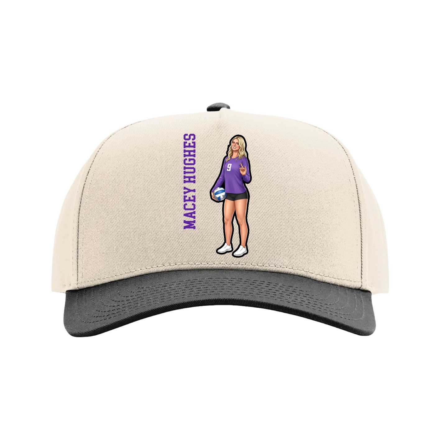 Full Fabric Five-Panel Champ Cap — Name Vertical in Cream/Black