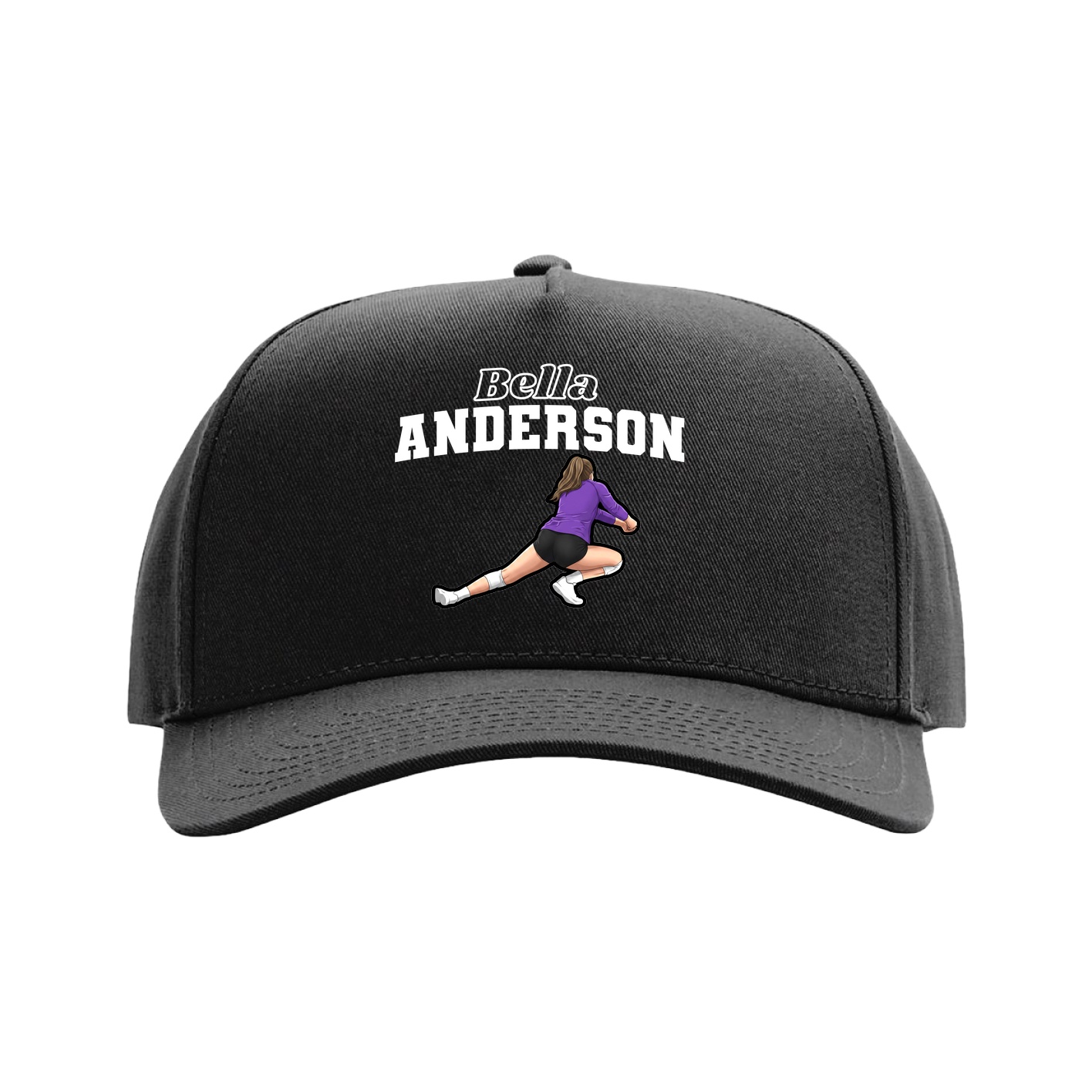 Full Fabric Five-Panel Champ Cap — Name Arch in Black