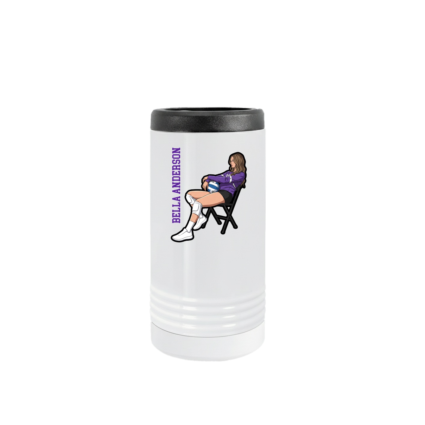 Slim Beverage Holder — Name Vertical in White