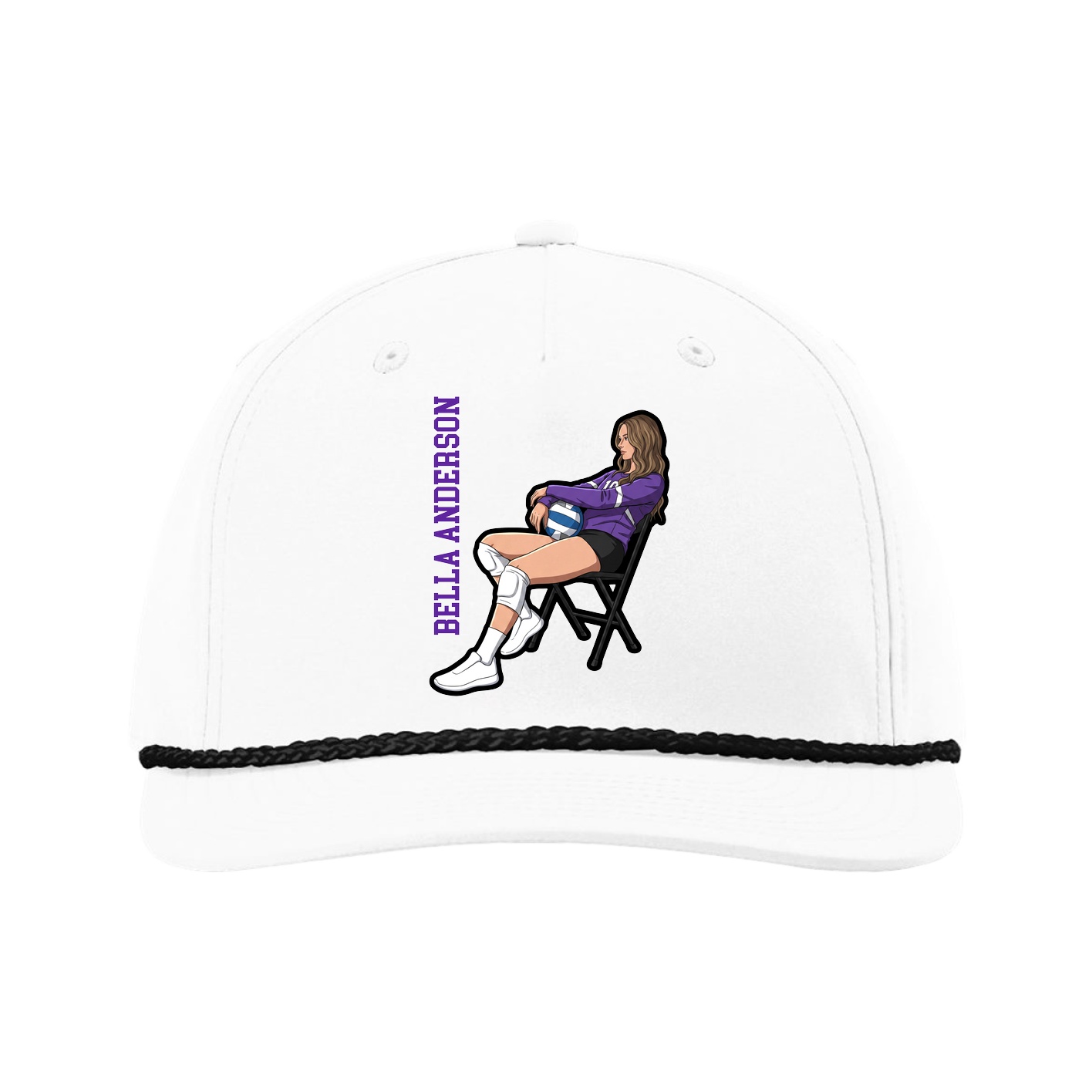 Five-Panel Classic Rope Cap — Name Vertical in White
