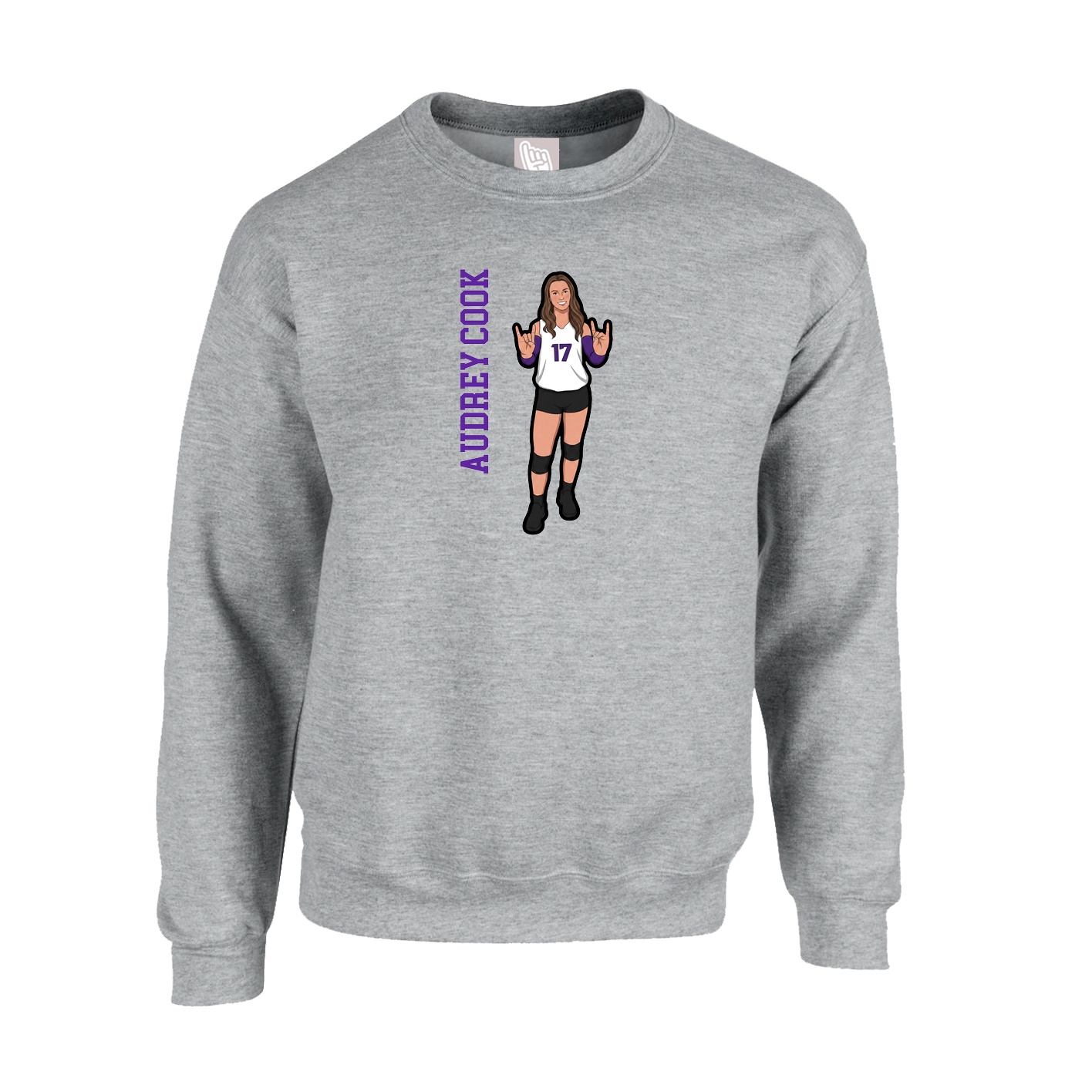 Fleece Crew — Name Vertical in Grey