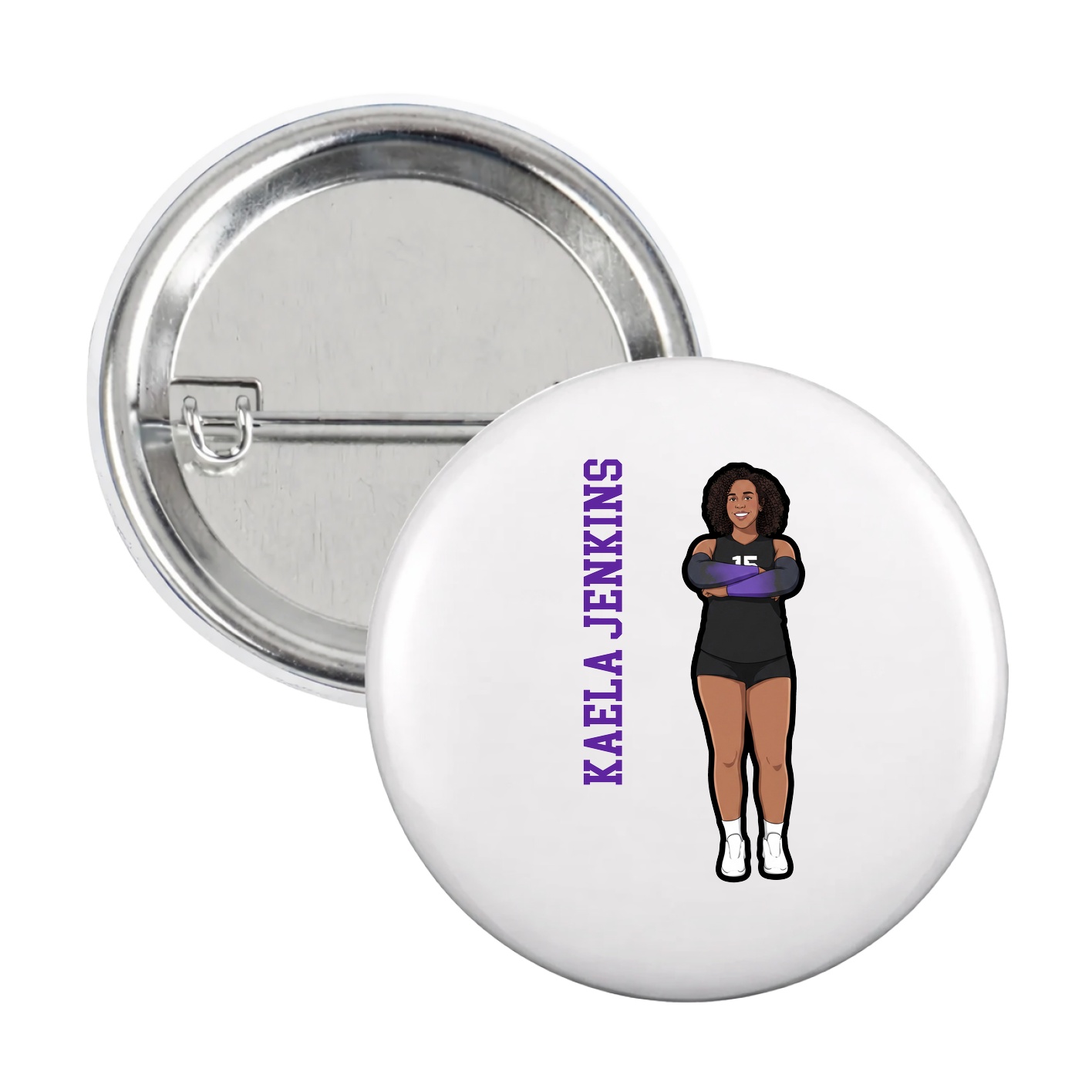 Game Day Button — Name Vertical in White