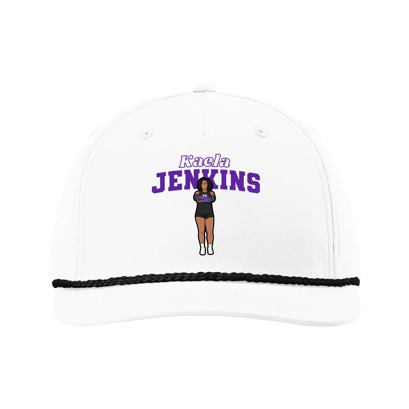 Five-Panel Classic Rope Cap — Name Arch in White