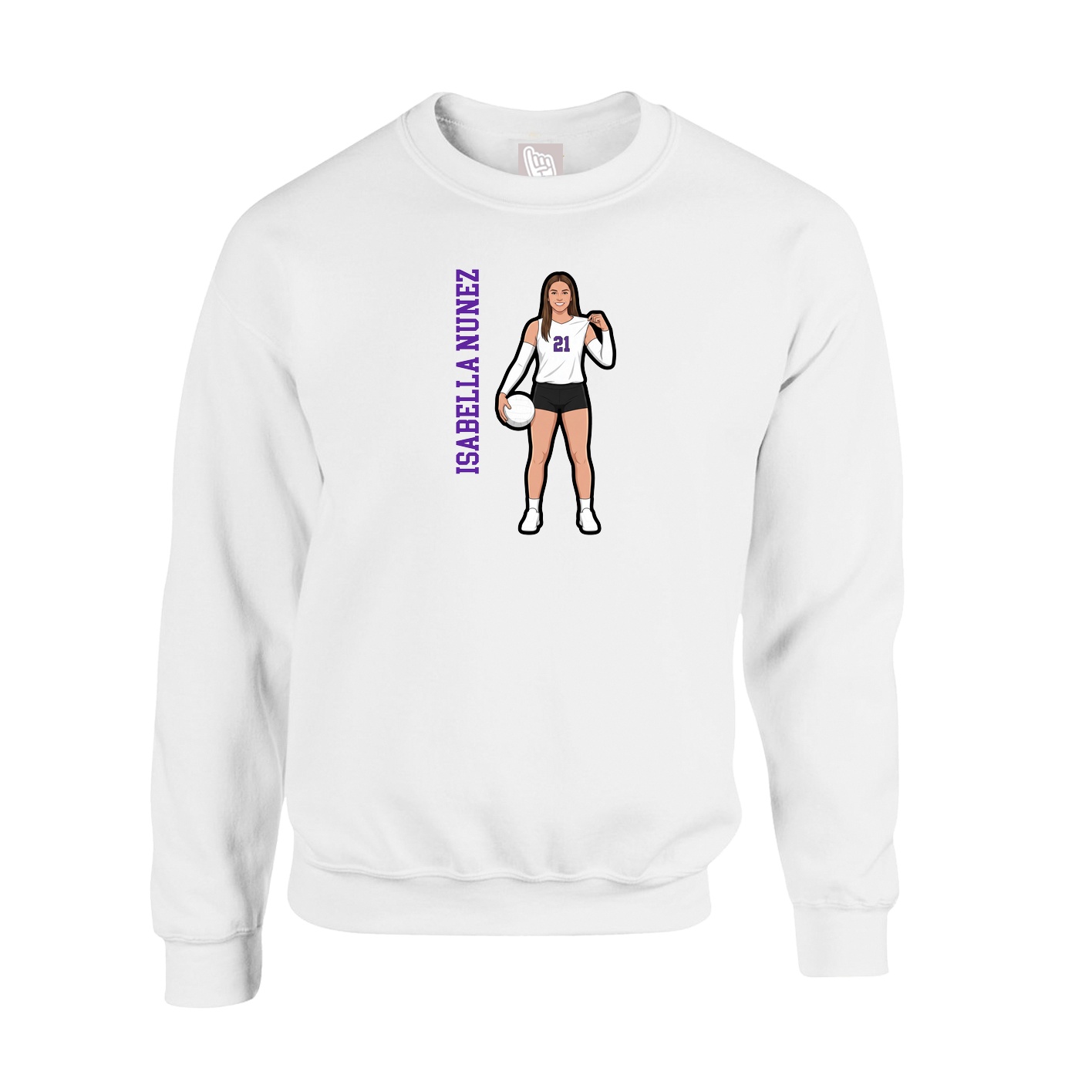 Fleece Crew — Name Vertical in White