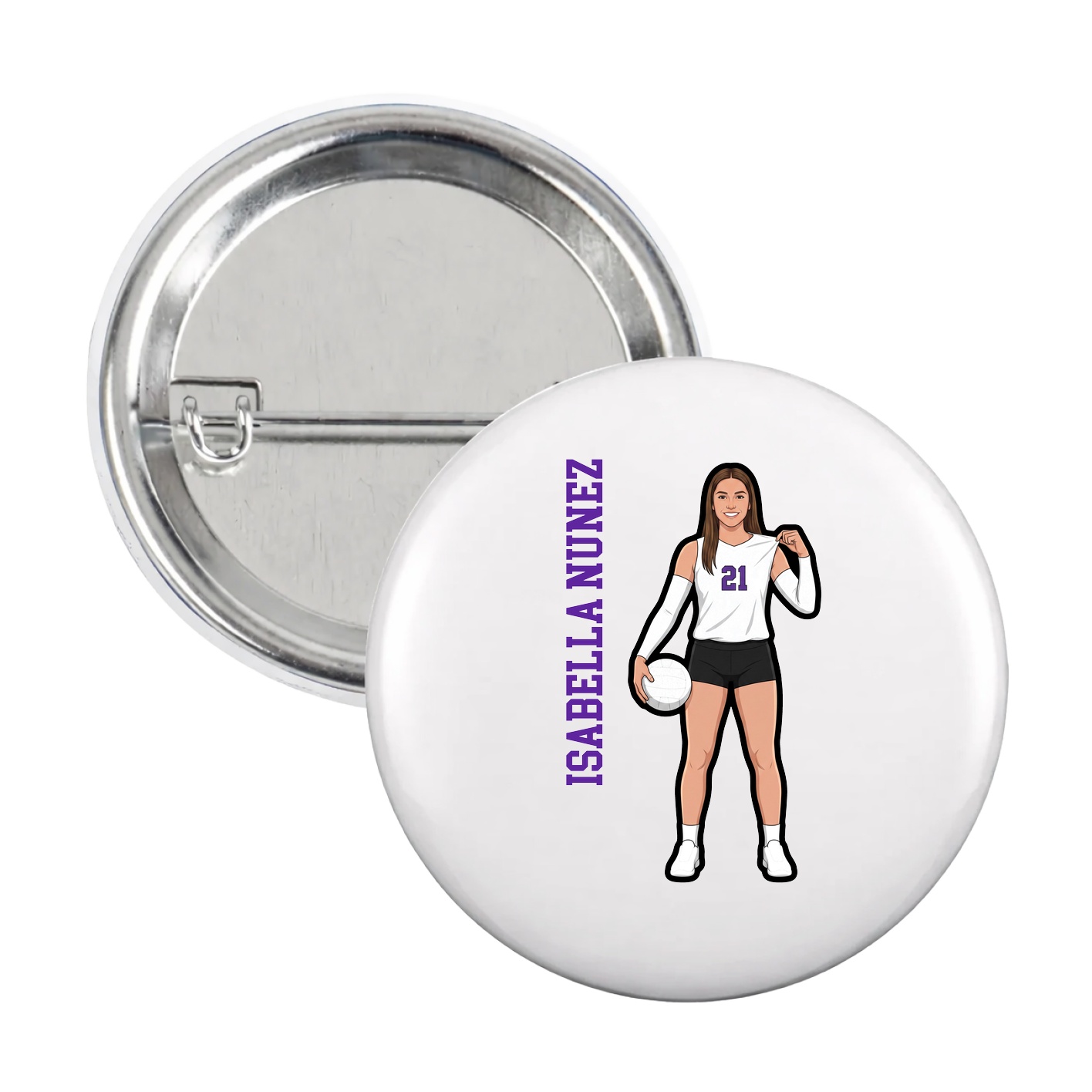 Game Day Button — Name Vertical in White