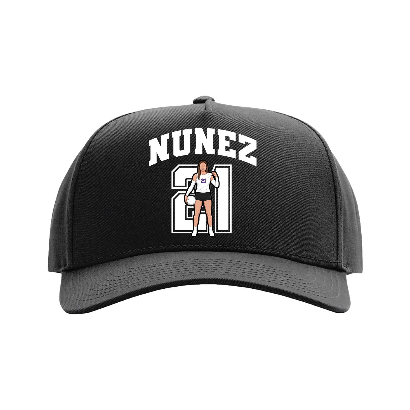 Full Fabric Five-Panel Champ Cap — Number in Black