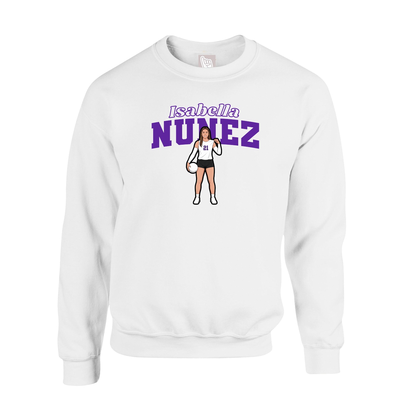 Fleece Crew — Name Arch in White