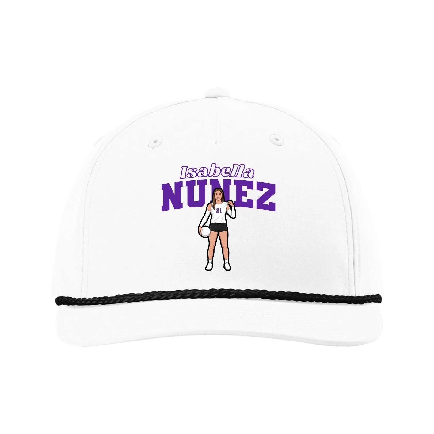 Five-Panel Classic Rope Cap — Name Arch in White