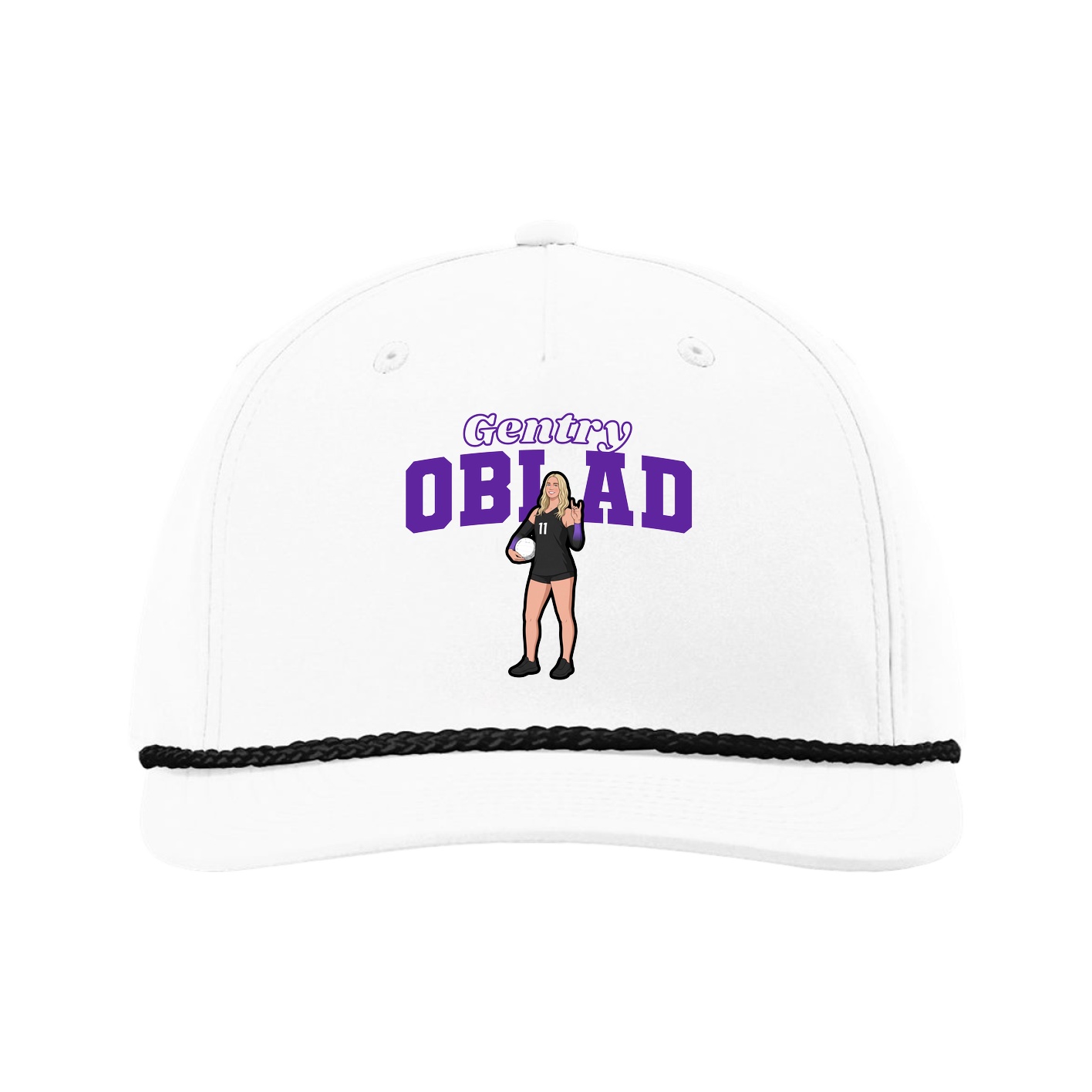 Five-Panel Classic Rope Cap — Name Arch in White