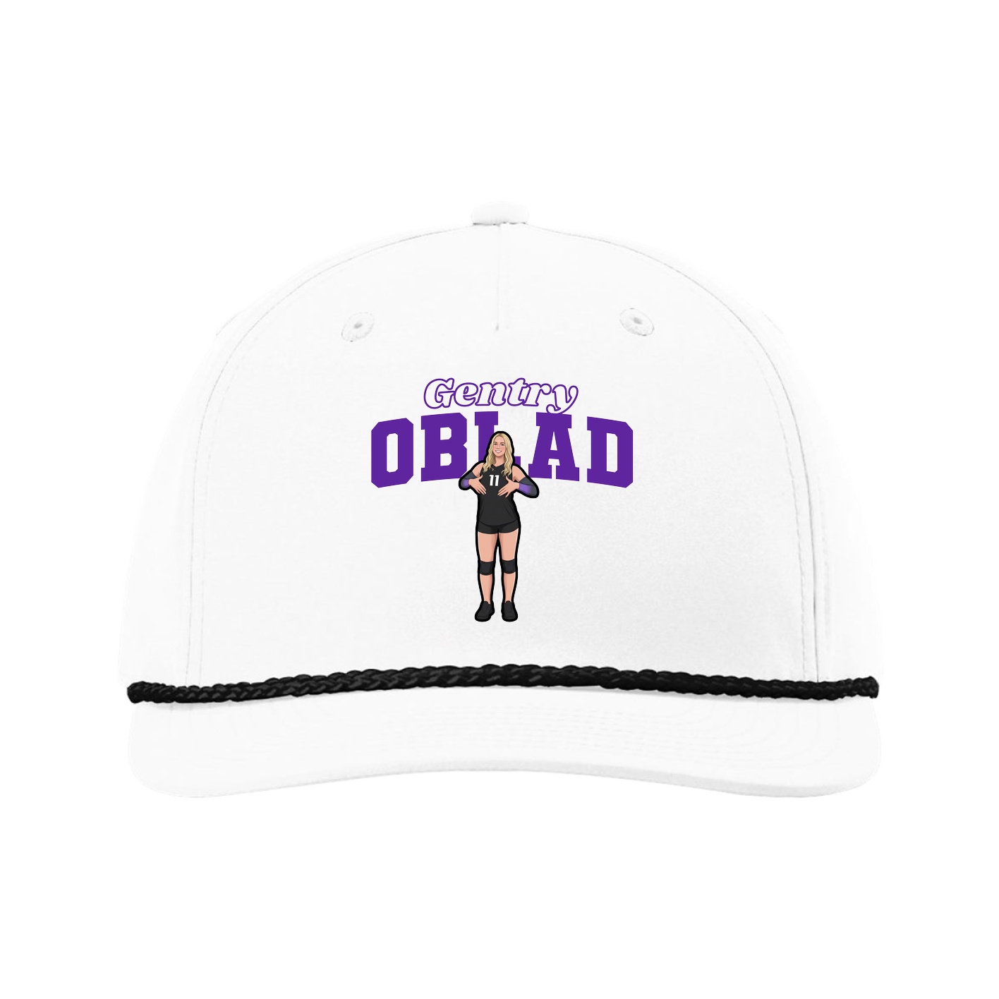 Five-Panel Classic Rope Cap — Name Arch in White