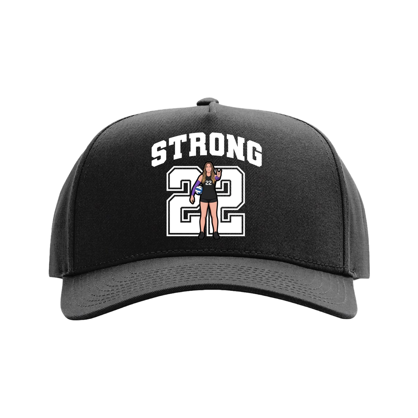 Full Fabric Five-Panel Champ Cap — Number in Black