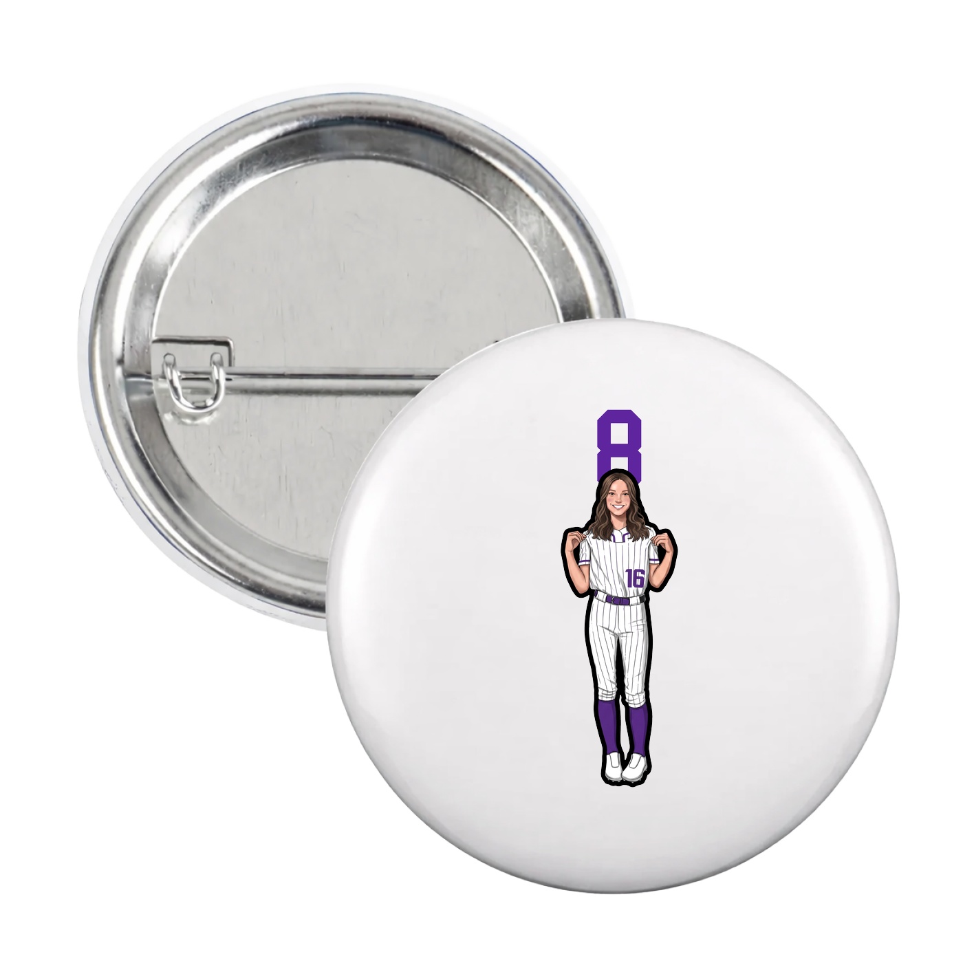 Game Day Button — Number Top in White