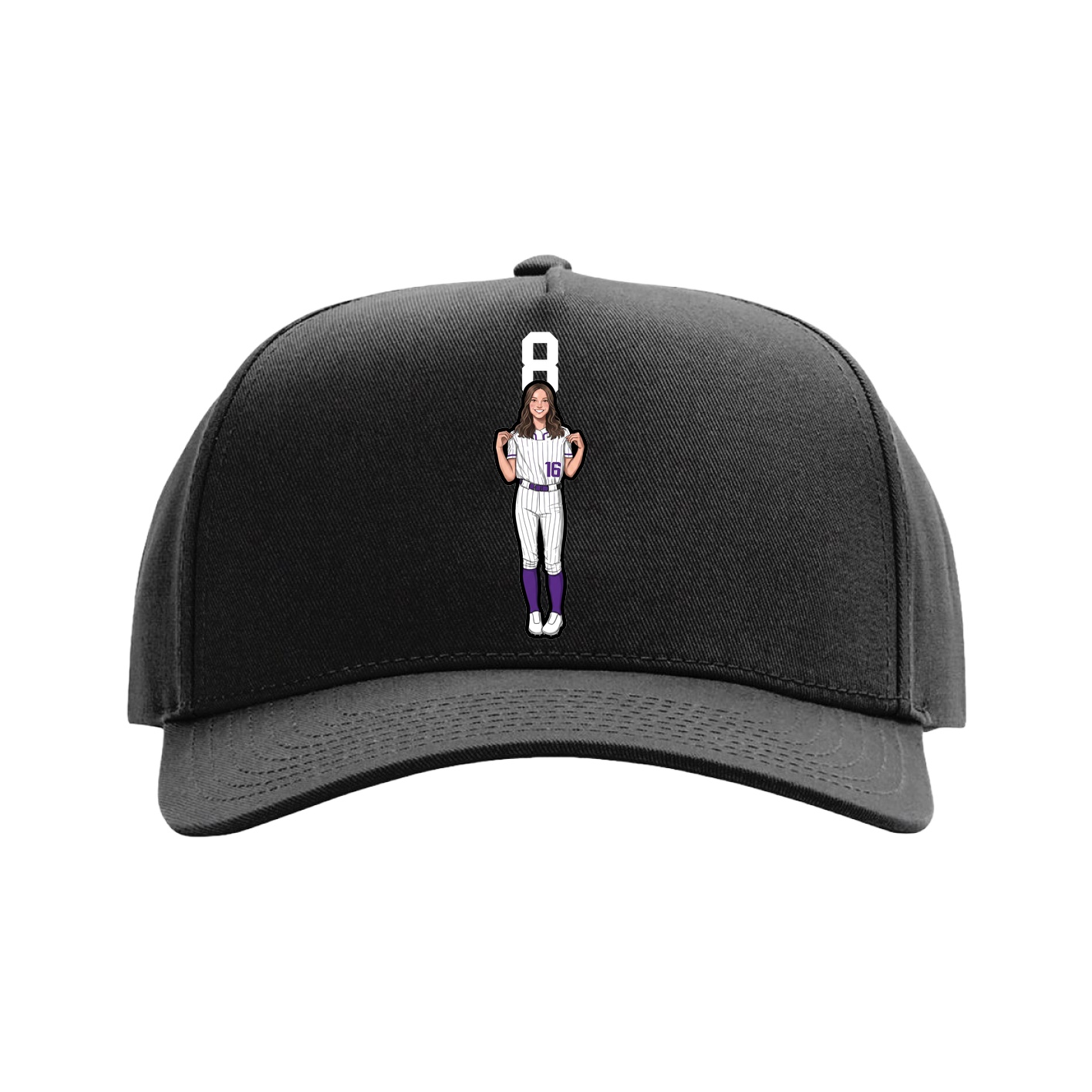 Full Fabric Five-Panel Champ Cap — Number Top in Black