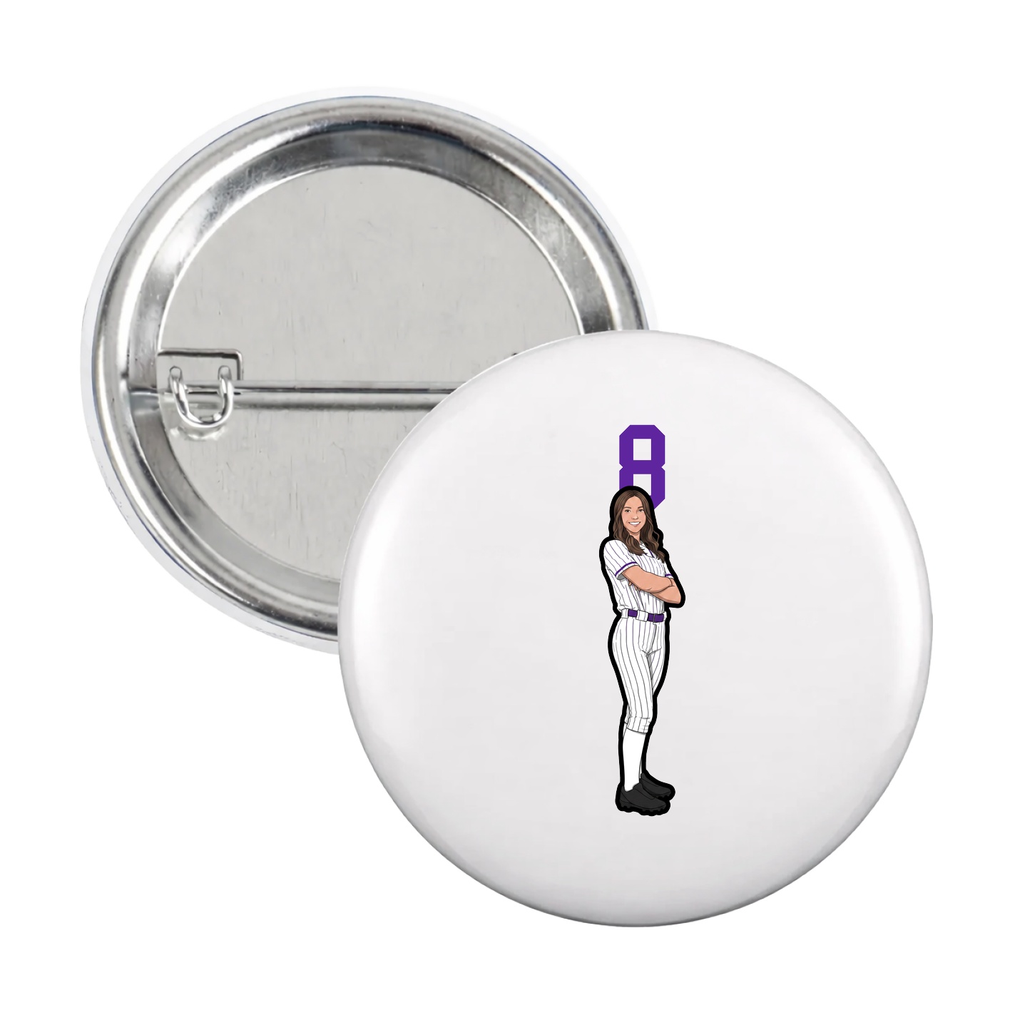 Game Day Button — Number Top in White