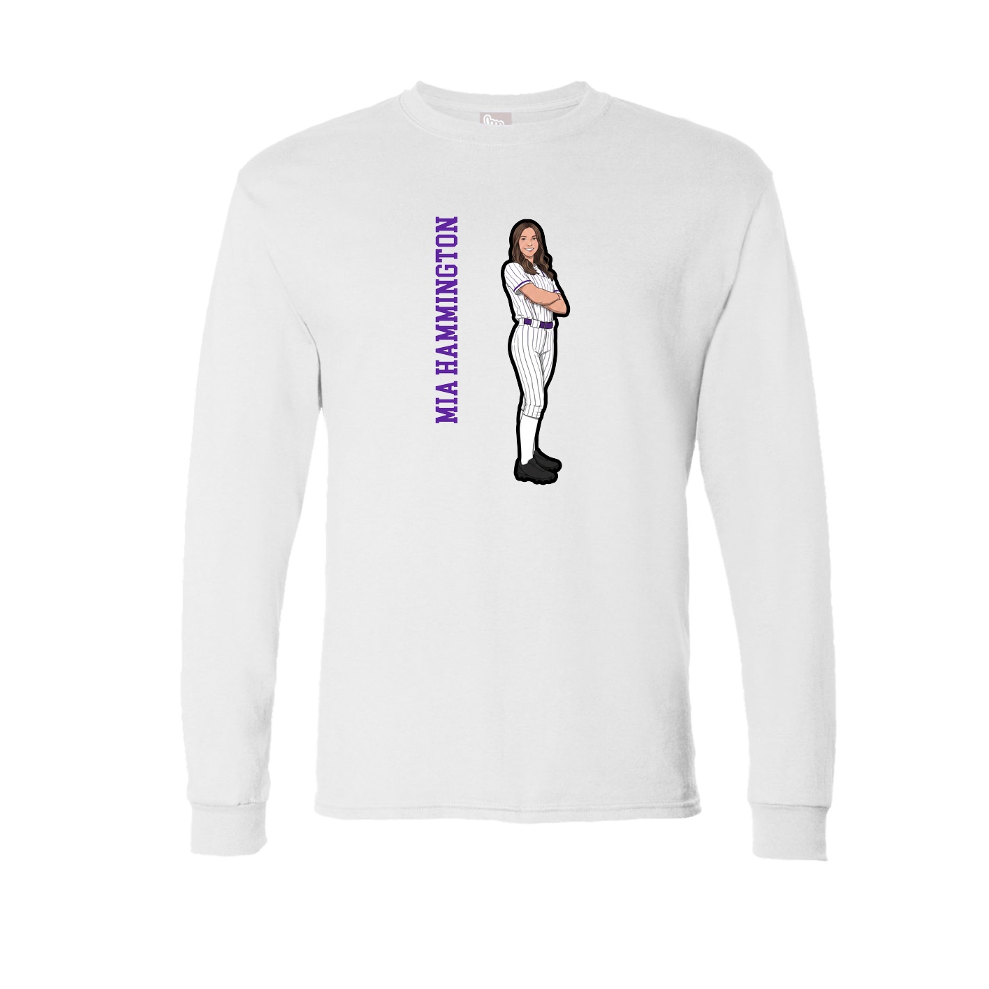 Long Sleeve Tee — Name Vertical in White