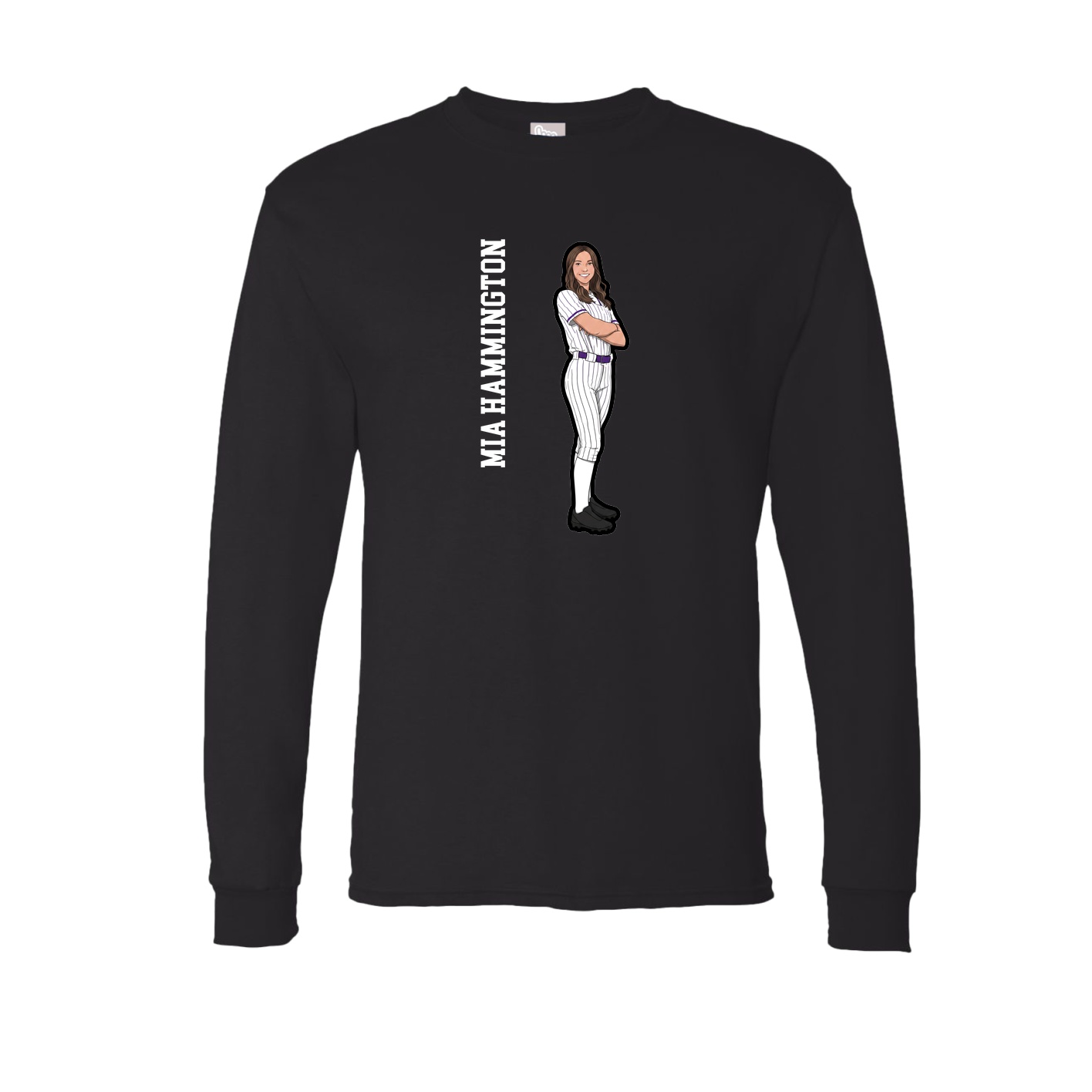Long Sleeve Tee — Name Vertical in Black