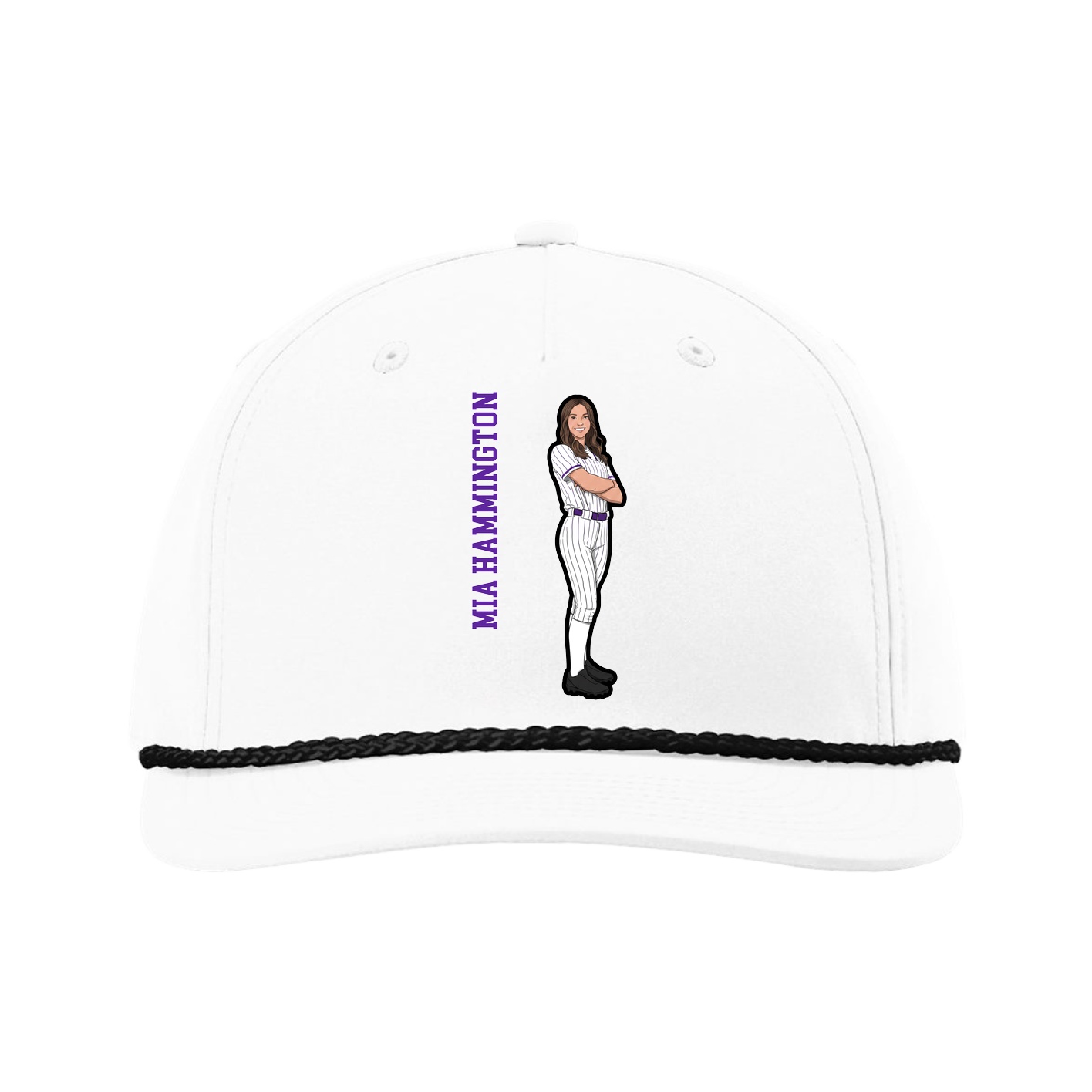 Five-Panel Classic Rope Cap — Name Vertical in White