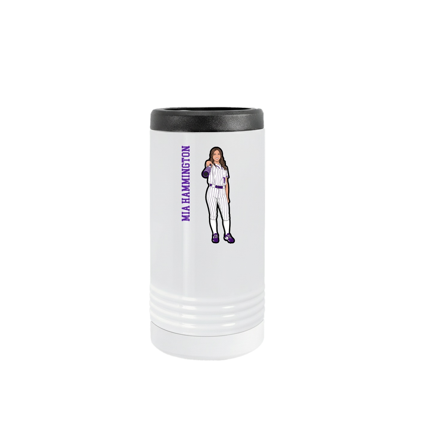 Slim Beverage Holder — Name Vertical in White