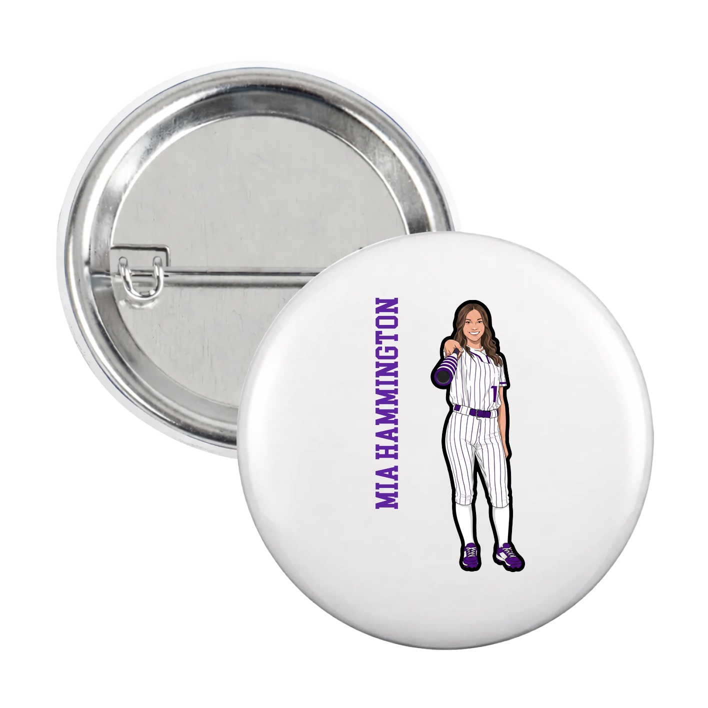 Game Day Button — Name Vertical in White