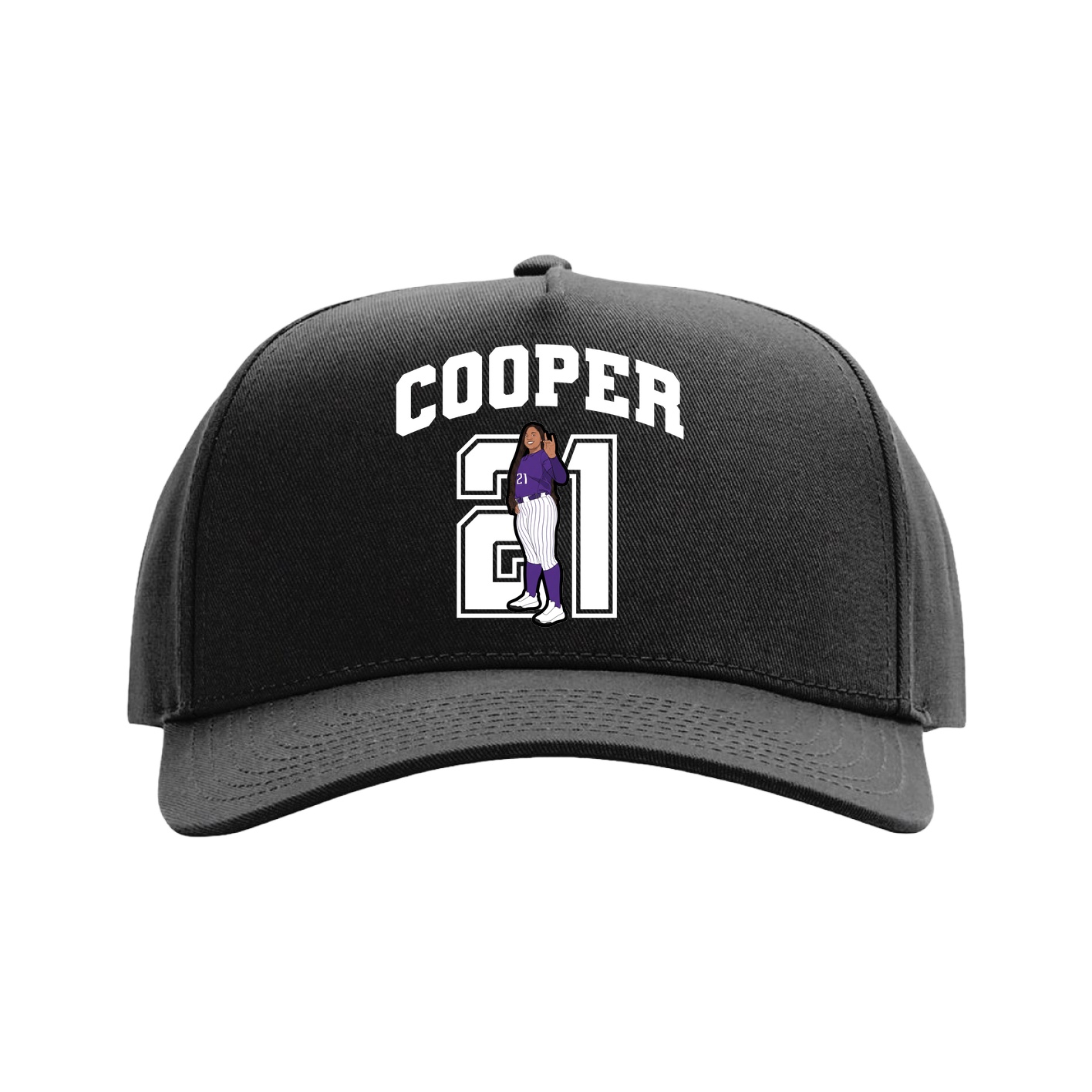 Full Fabric Five-Panel Champ Cap — Number in Black