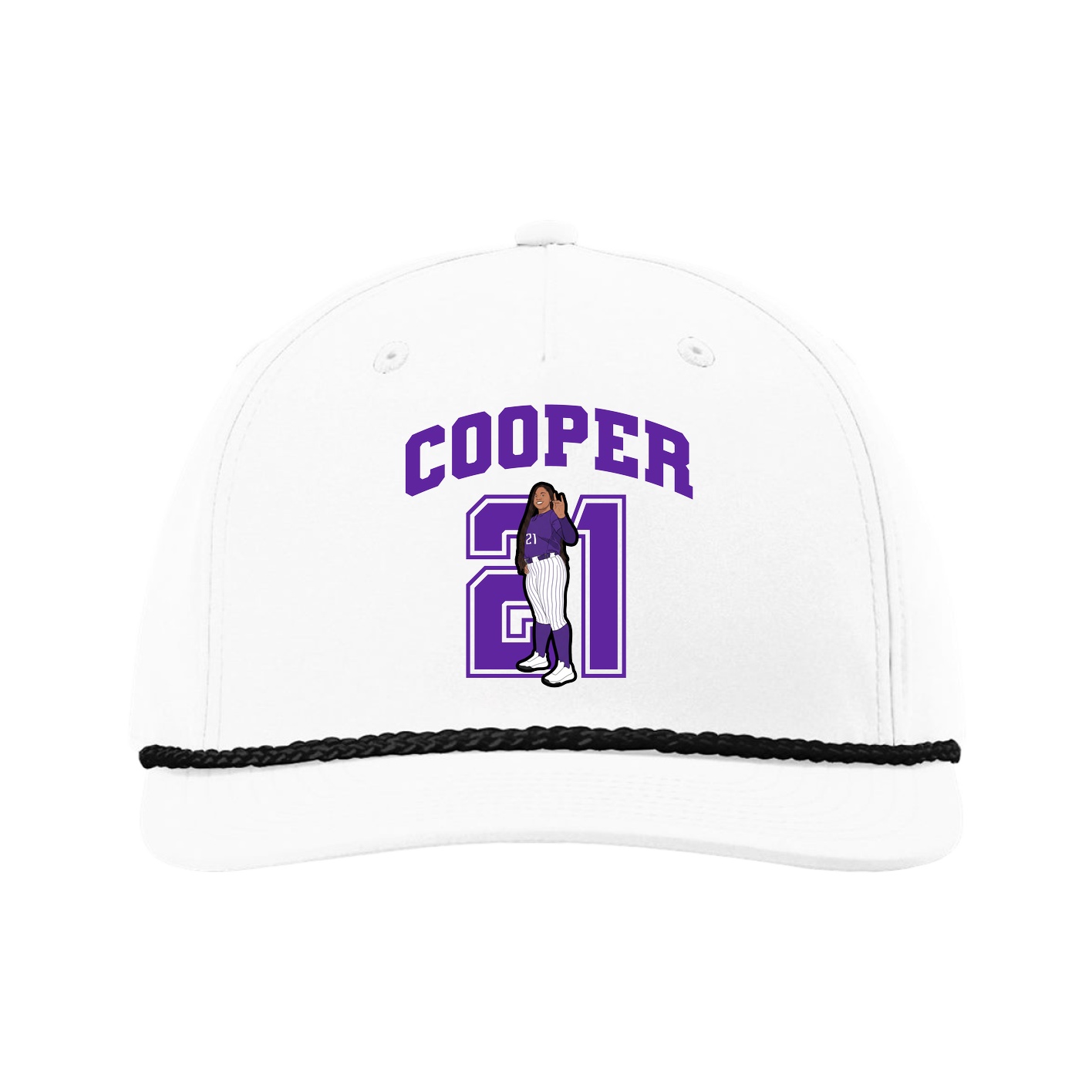 Five-Panel Classic Rope Cap — Number in White