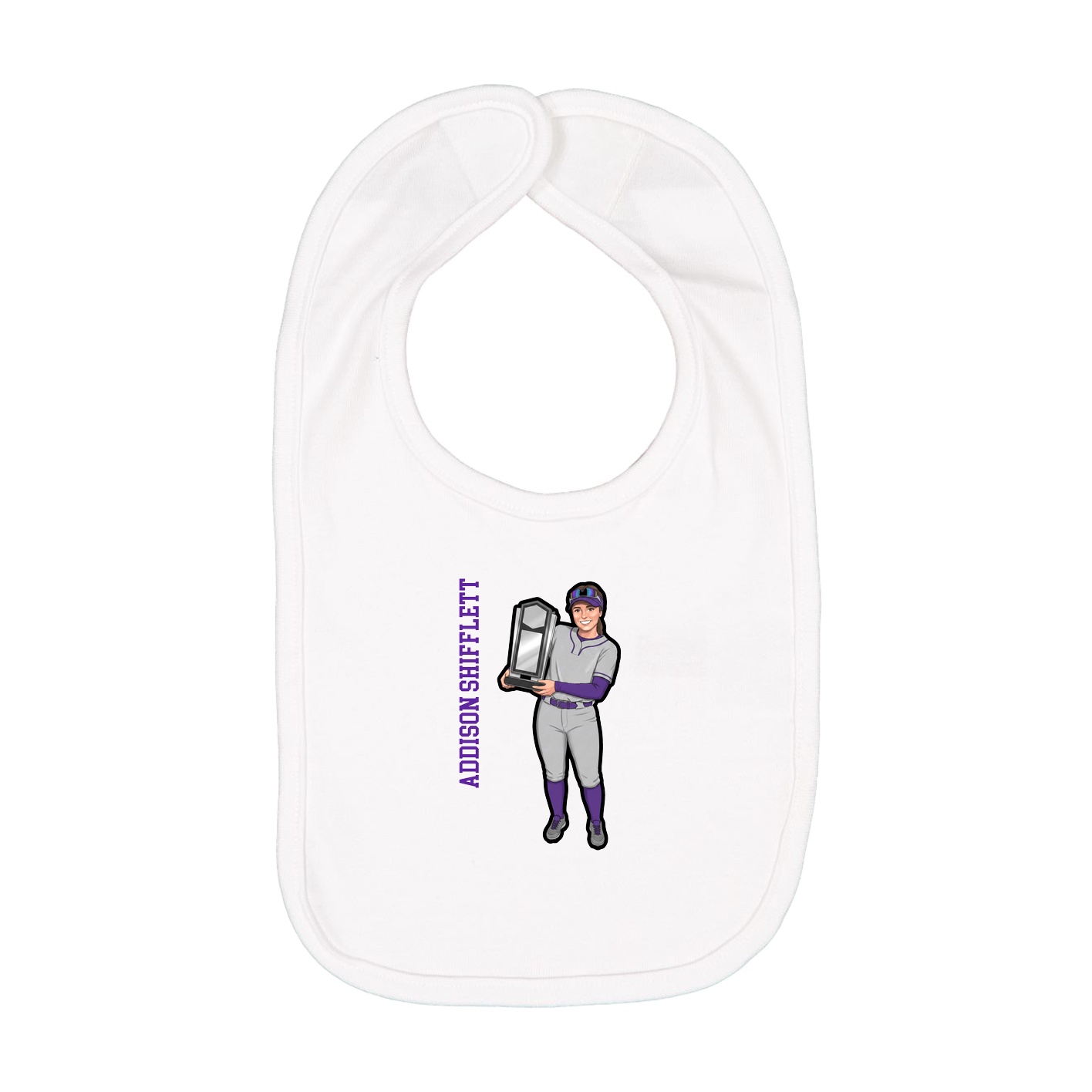 Infant Bib — Name Vertical in White