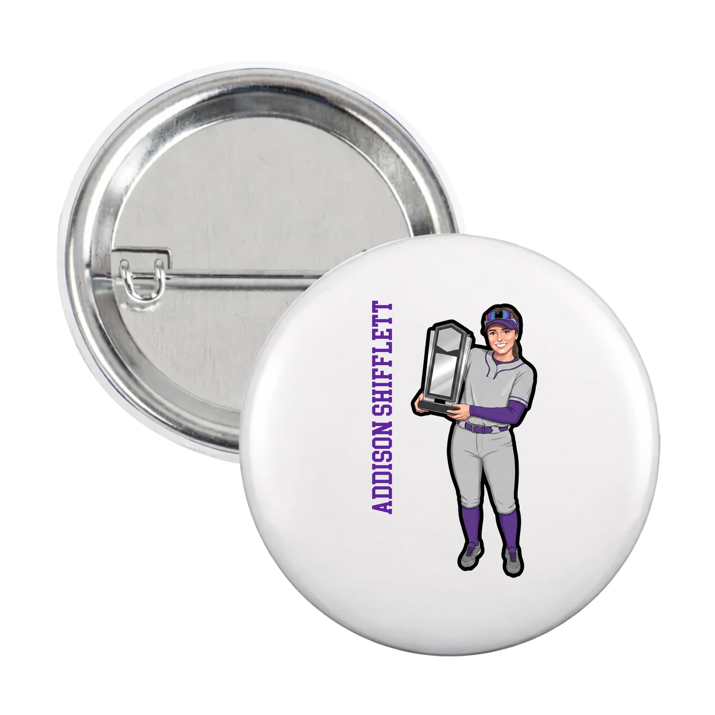 Game Day Button — Name Vertical in White
